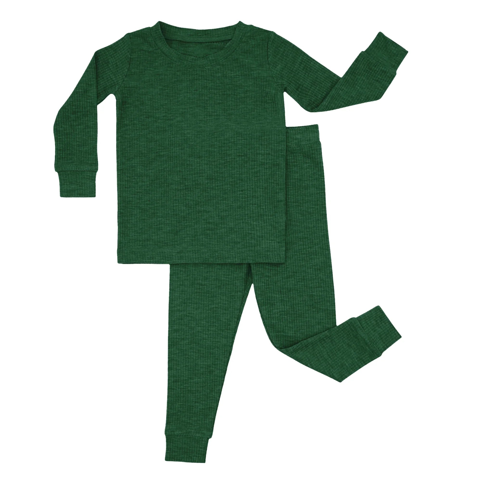 Forest Green Ribbed Two Piece Short Sleeve & Pants Pajama Set - StazzyBaby