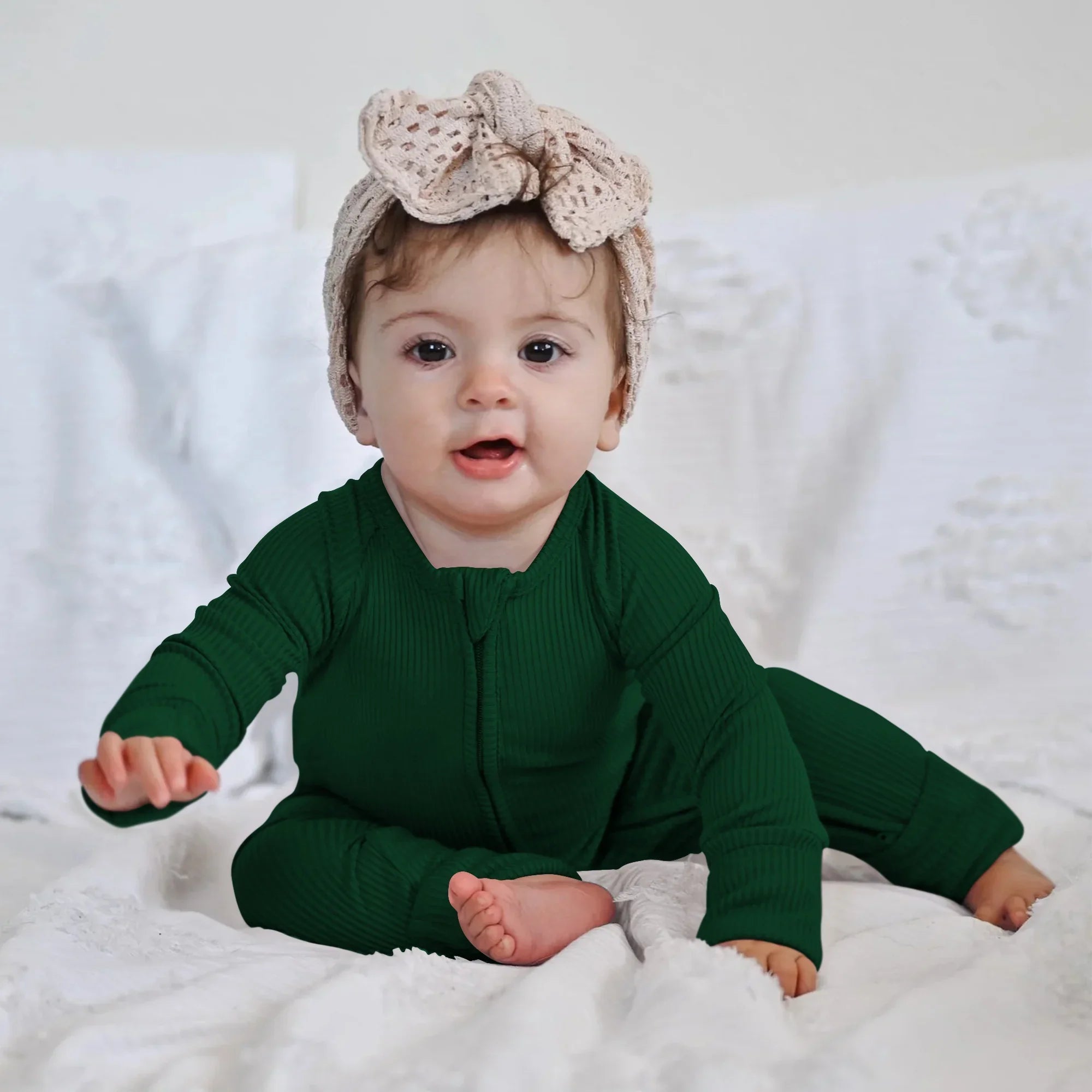 Forest Green Ribbed Zippy - StazzyBaby