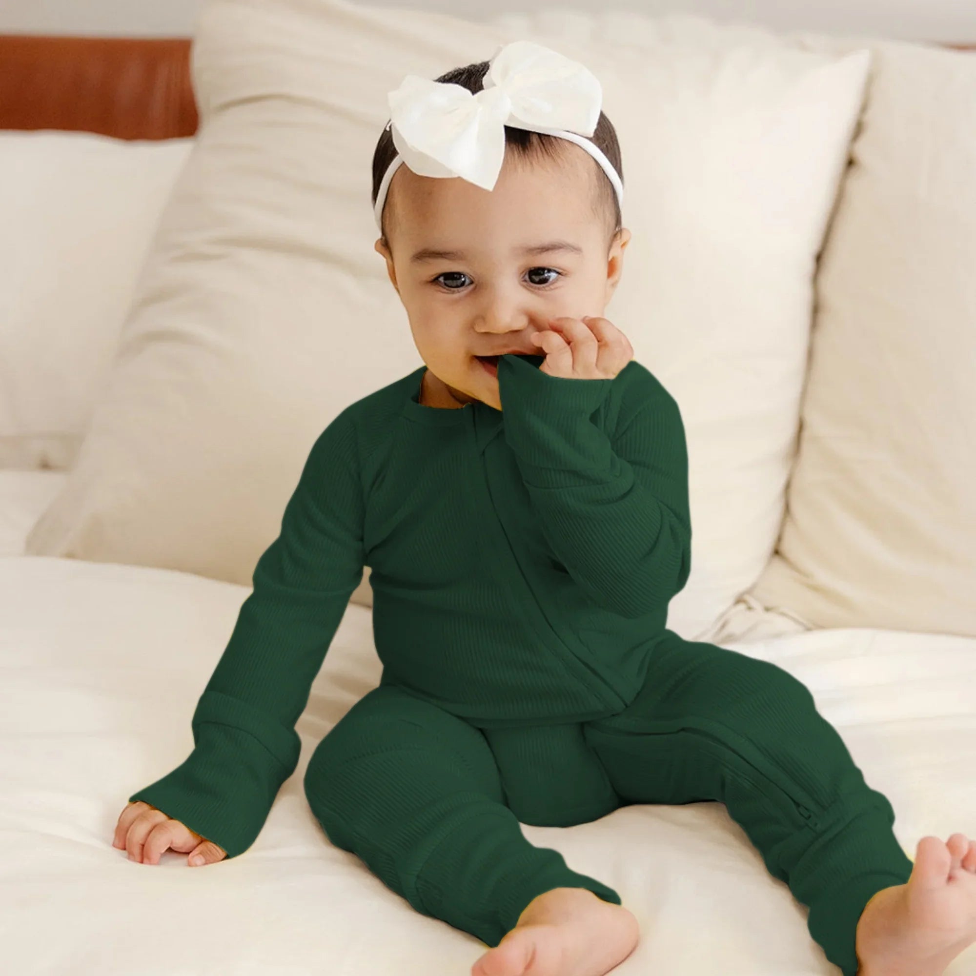 Forest Green Ribbed Zippy - StazzyBaby