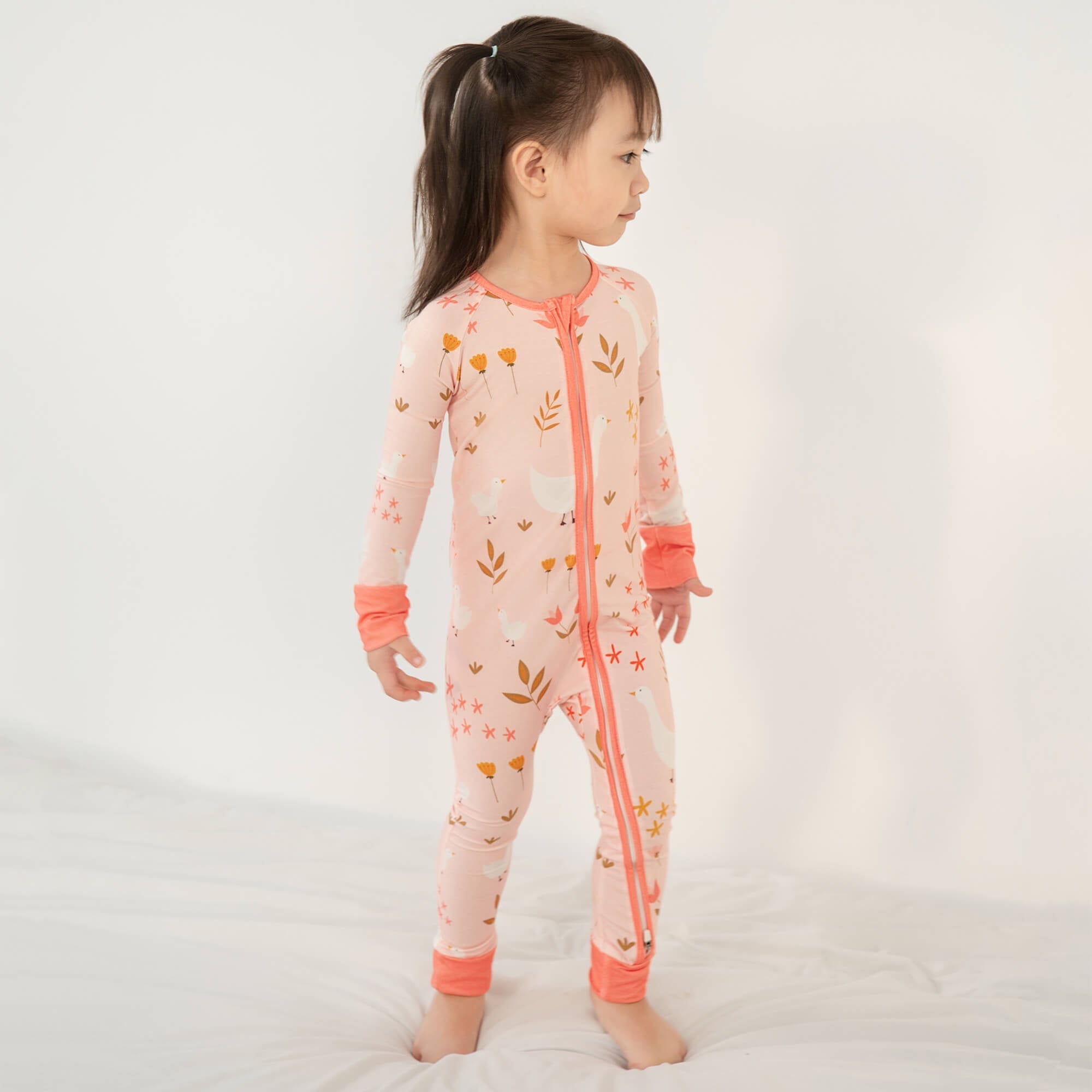 Geese and Flowers Convertible Zippered Romper - StazzyBaby