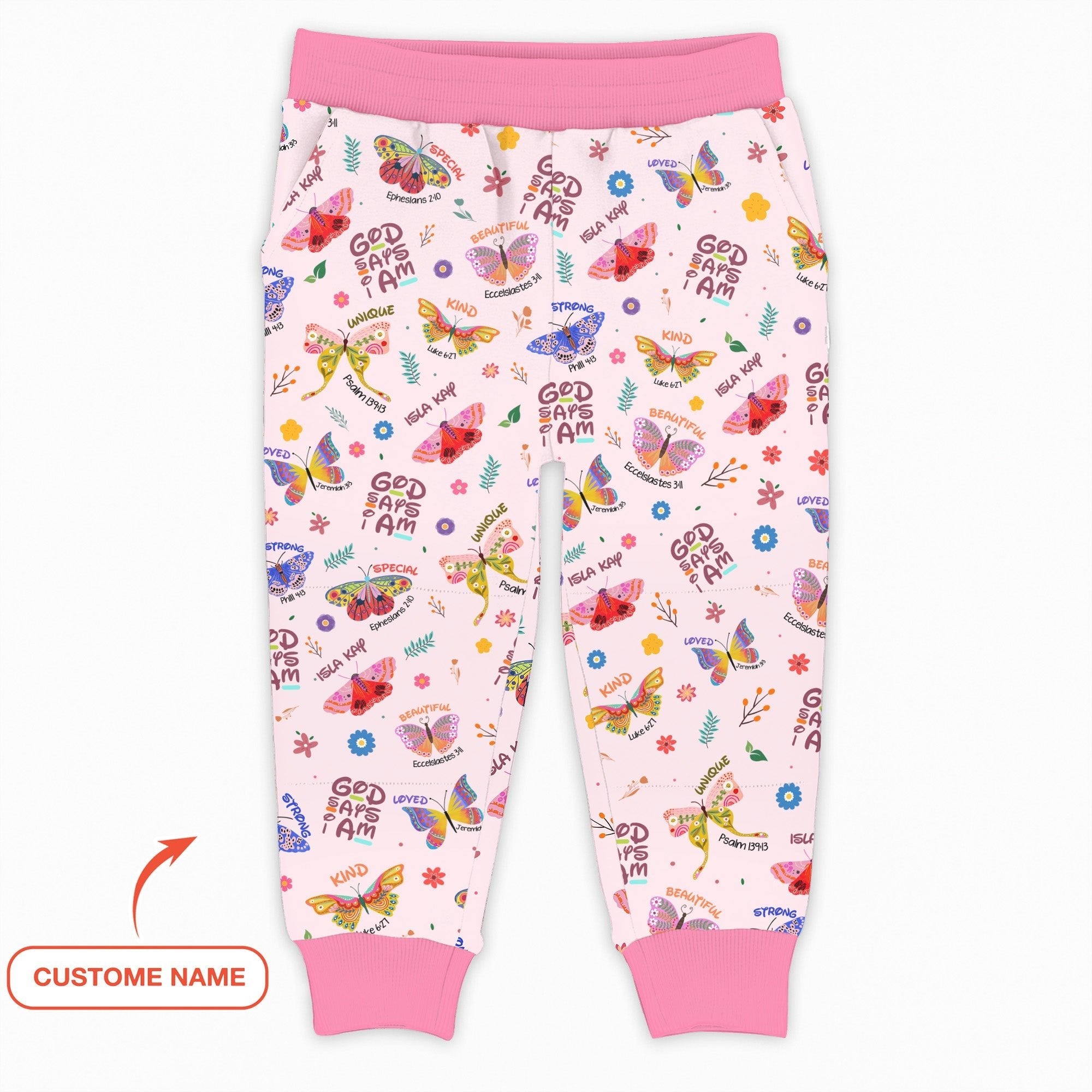 God says I am Butterfly Custom Name Jogger - StazzyBaby