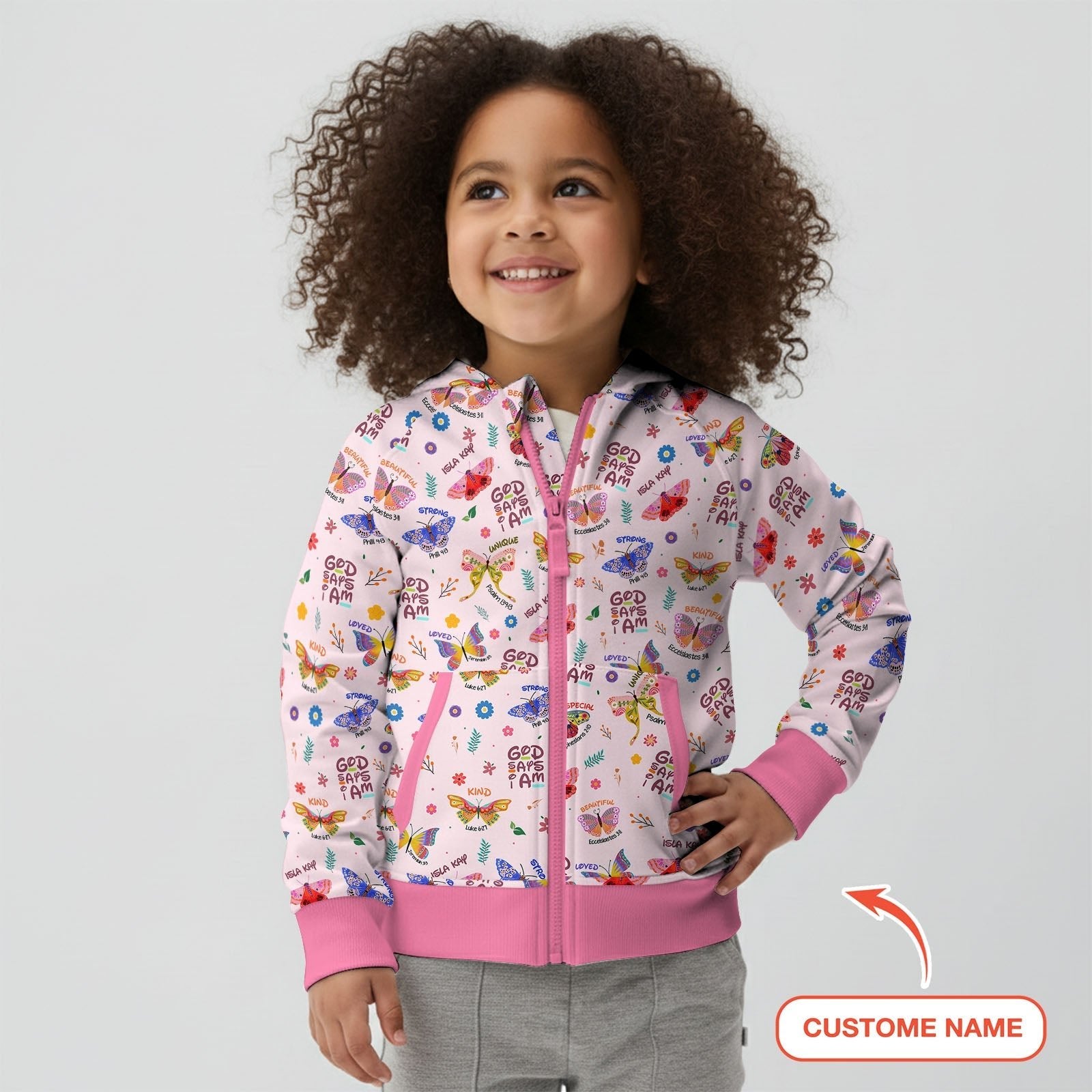 God says I am Butterfly Custom Name Zip Hoodie - StazzyBaby