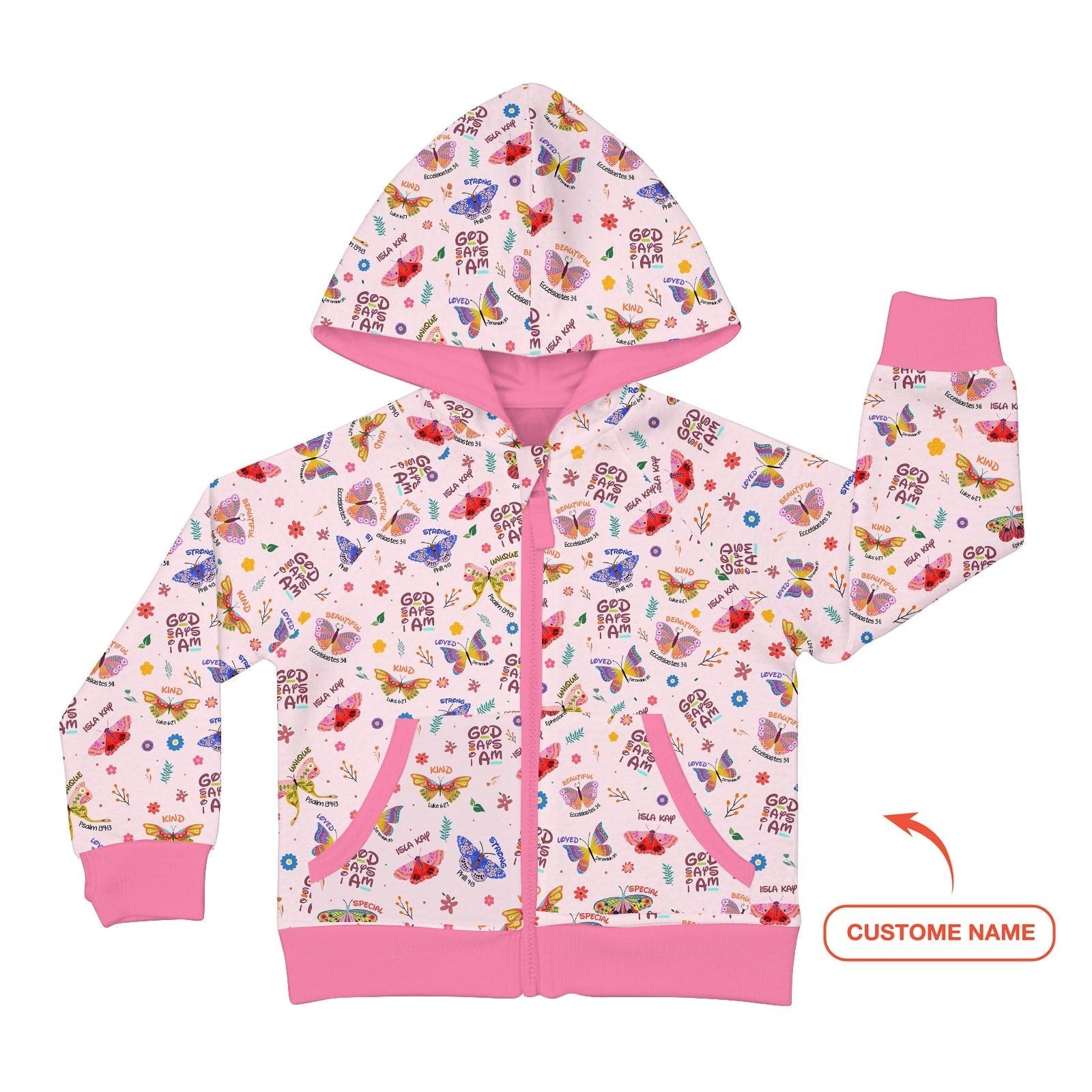 God says I am Butterfly Custom Name Zip Hoodie - StazzyBaby