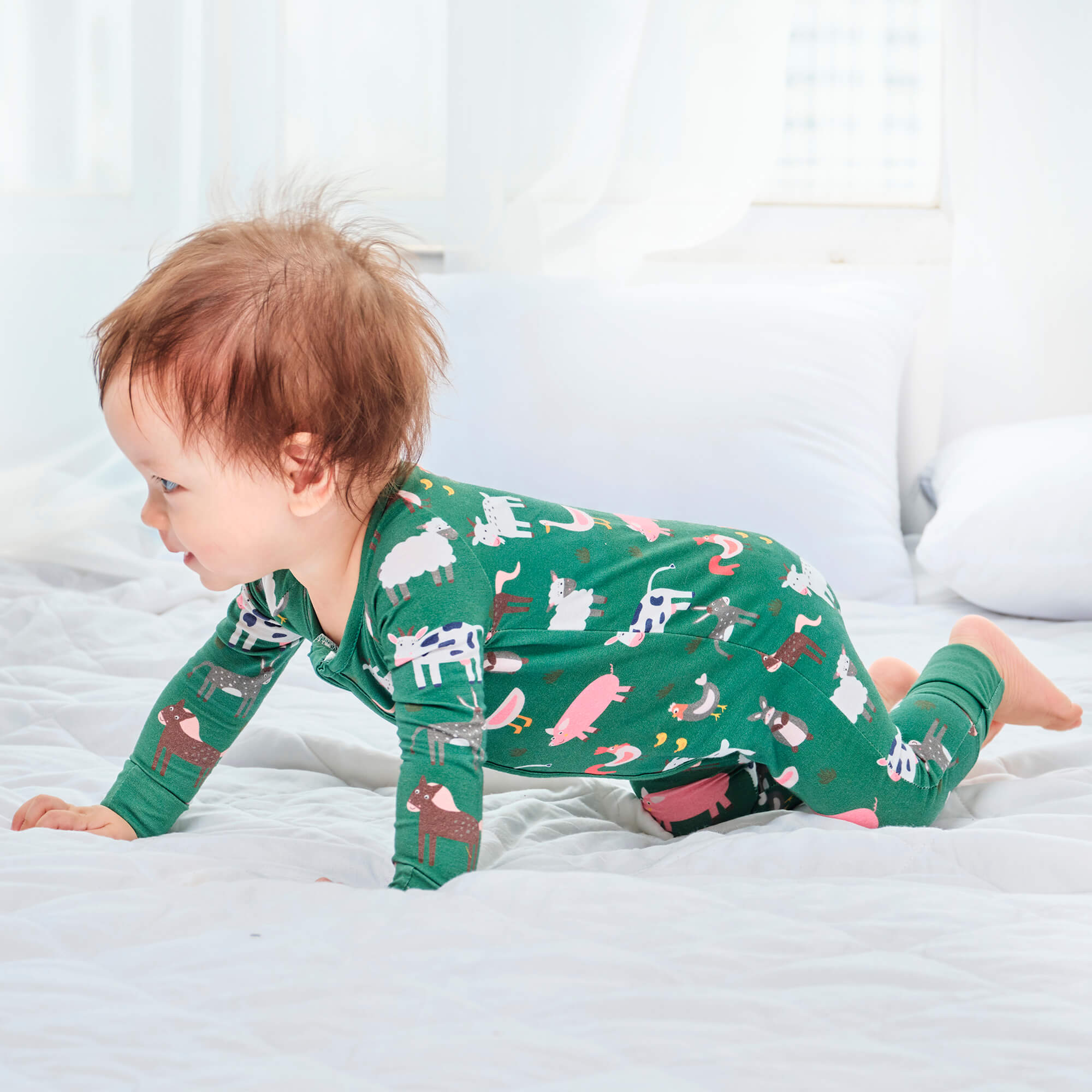 Green Farm Animals Convertible Zippered Romper - StazzyBaby