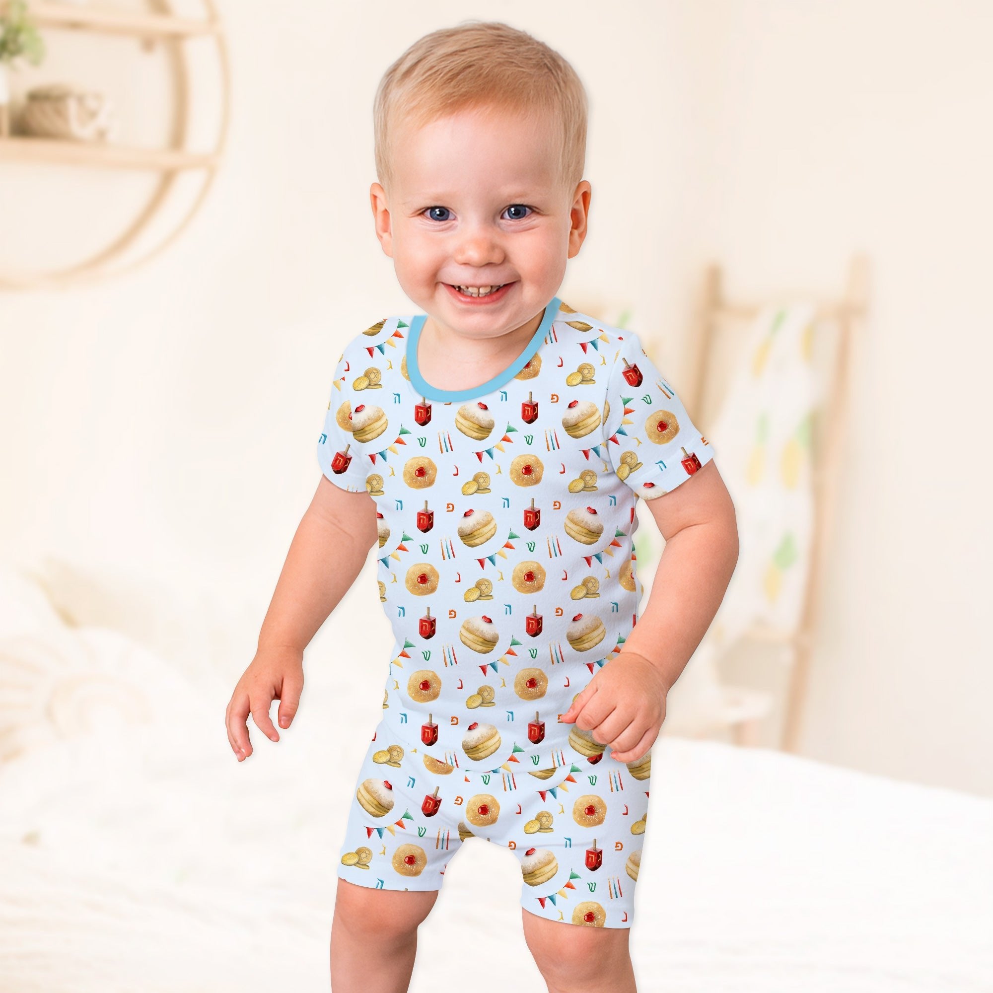 Hanukkah Donuts Two Piece Short Sleeve & Shorts Pajama Set - StazzyBaby