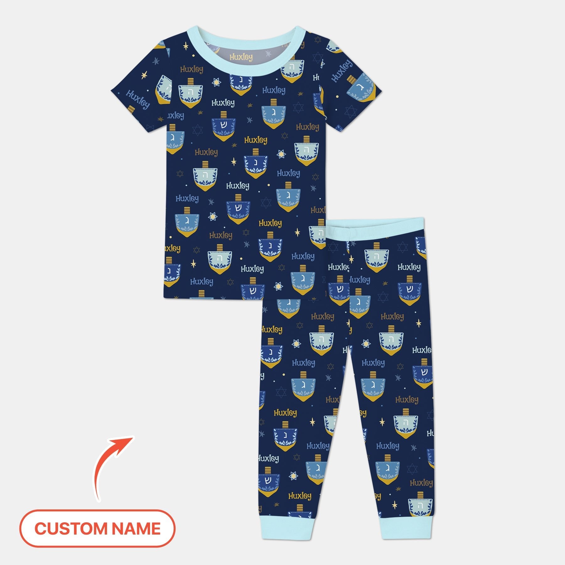 Hanukkah Dreidels Two Piece Short Sleeve & Pants Pajama Set - StazzyBaby