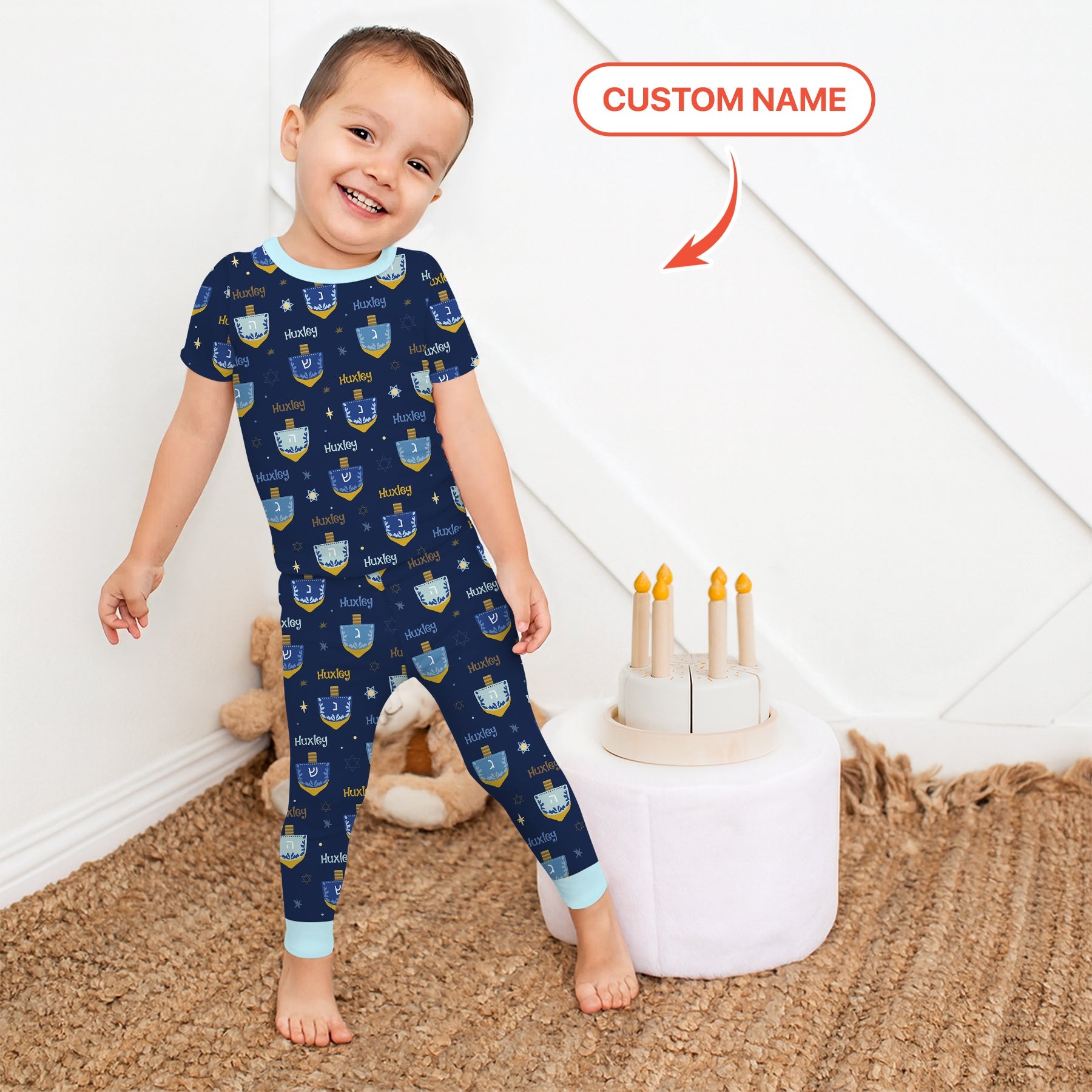 Hanukkah Dreidels Two Piece Short Sleeve & Pants Pajama Set - StazzyBaby