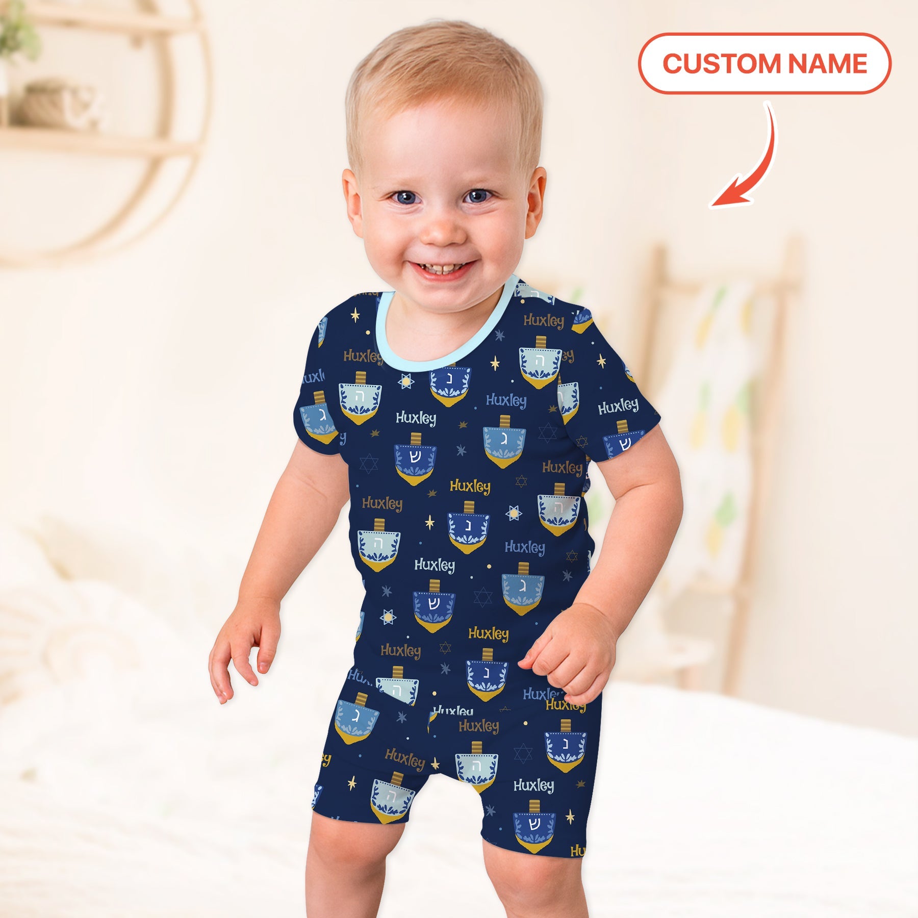 Hanukkah Dreidels Two Piece Short Sleeve & Shorts Pajama Set - StazzyBaby