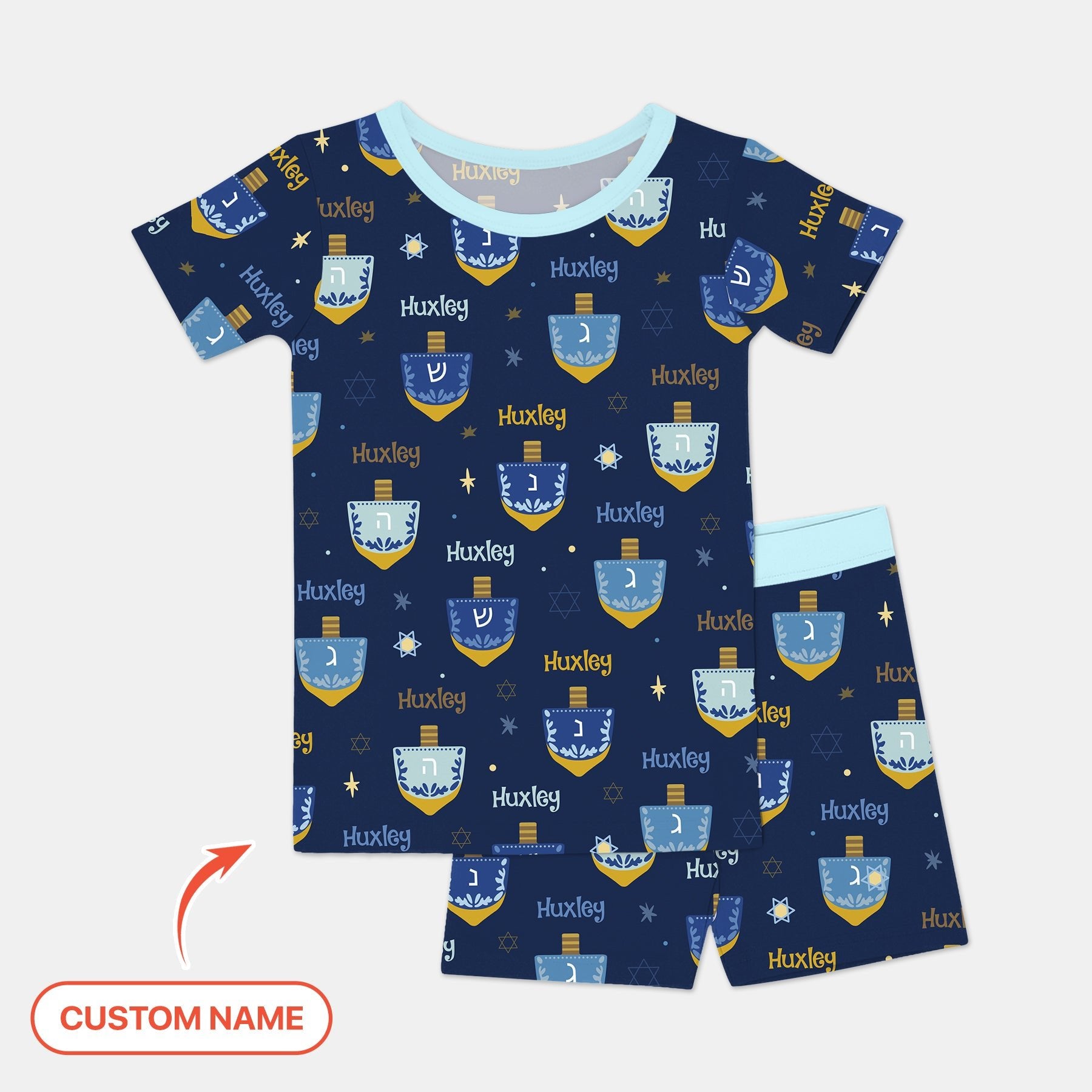 Hanukkah Dreidels Two Piece Short Sleeve & Shorts Pajama Set - StazzyBaby