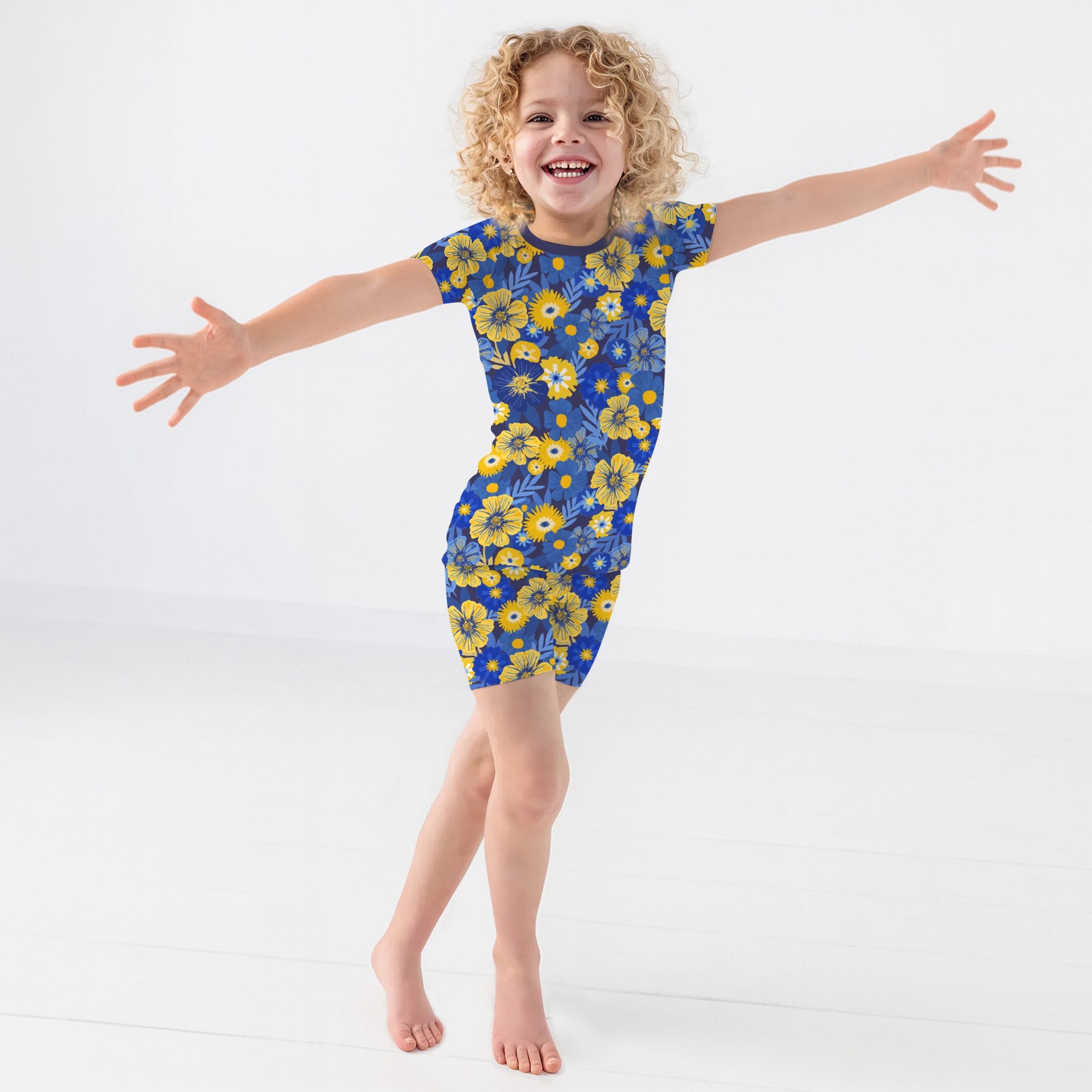 Hanukkah Little Flowers Girl Two Piece Short Sleeve & Shorts Pajama Set - StazzyBaby
