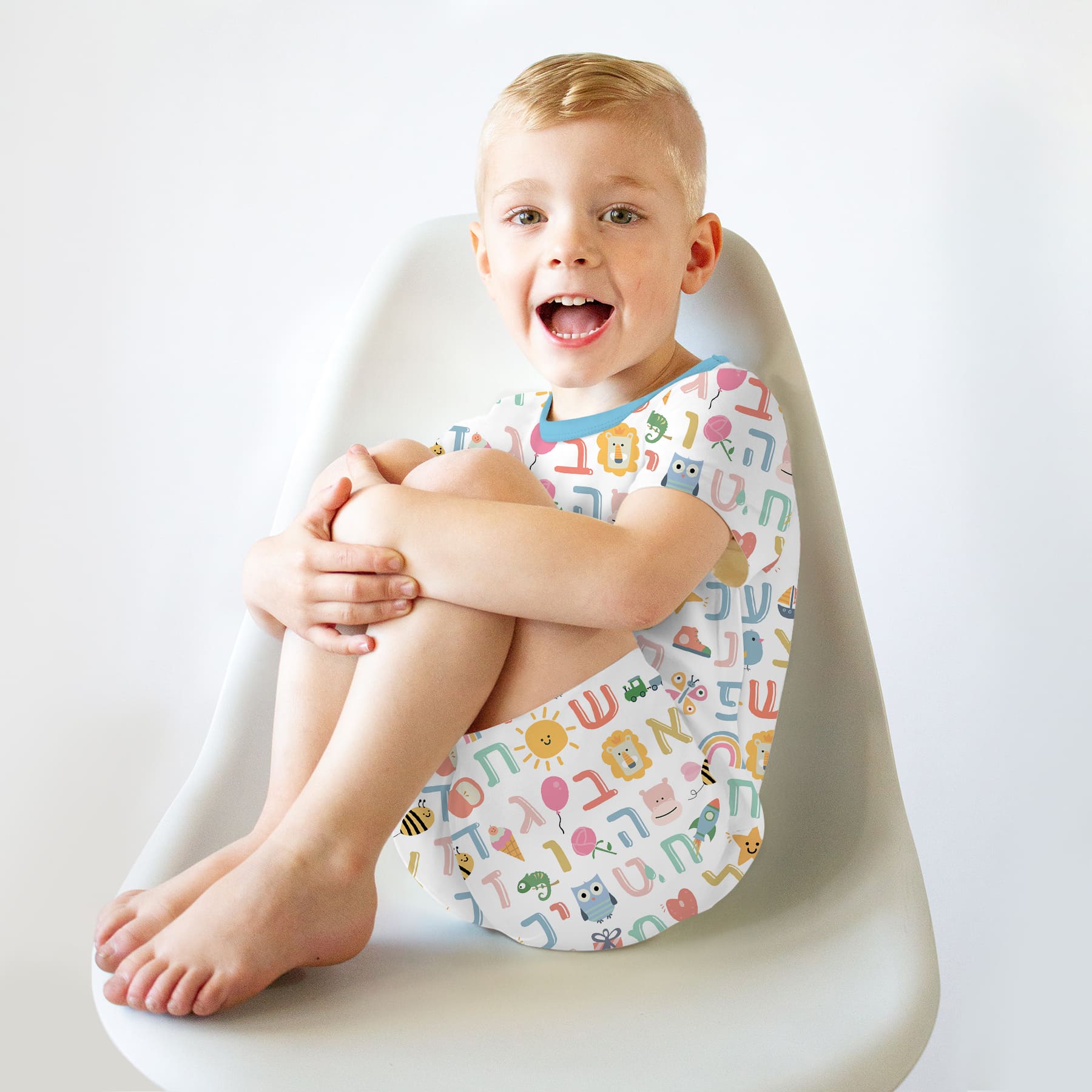 Hebrew Alphabet Two Piece Short Sleeve & Shorts Pajama Set - StazzyBaby