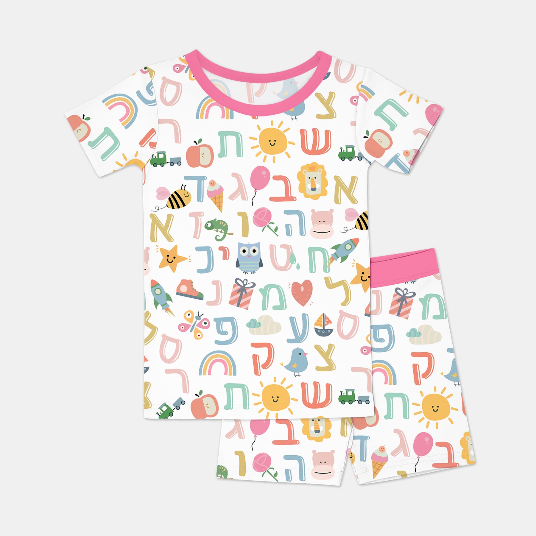 Hebrew Alphabet Two Piece Short Sleeve & Shorts Pajama Set - StazzyBaby