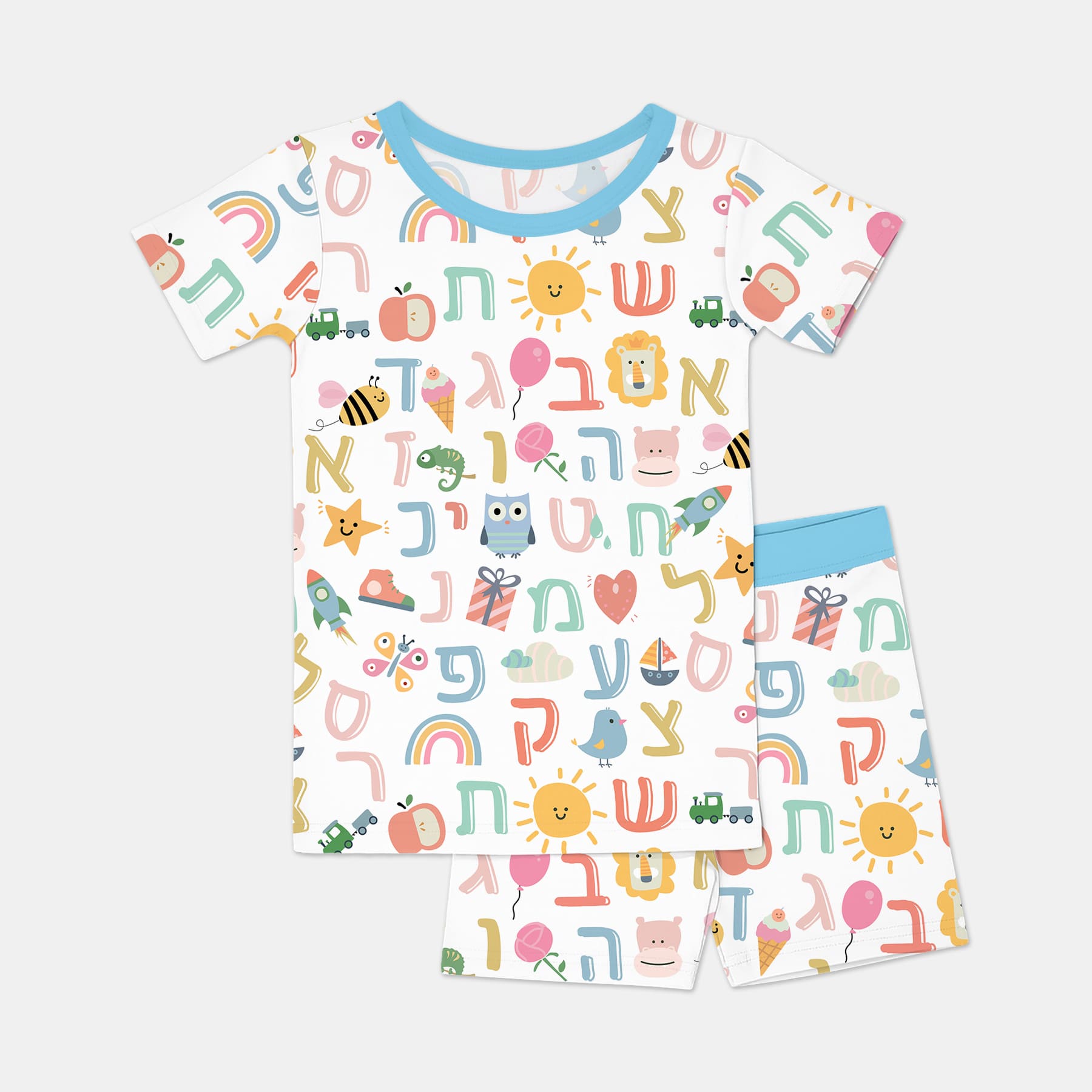Hebrew Alphabet Two Piece Short Sleeve & Shorts Pajama Set - StazzyBaby