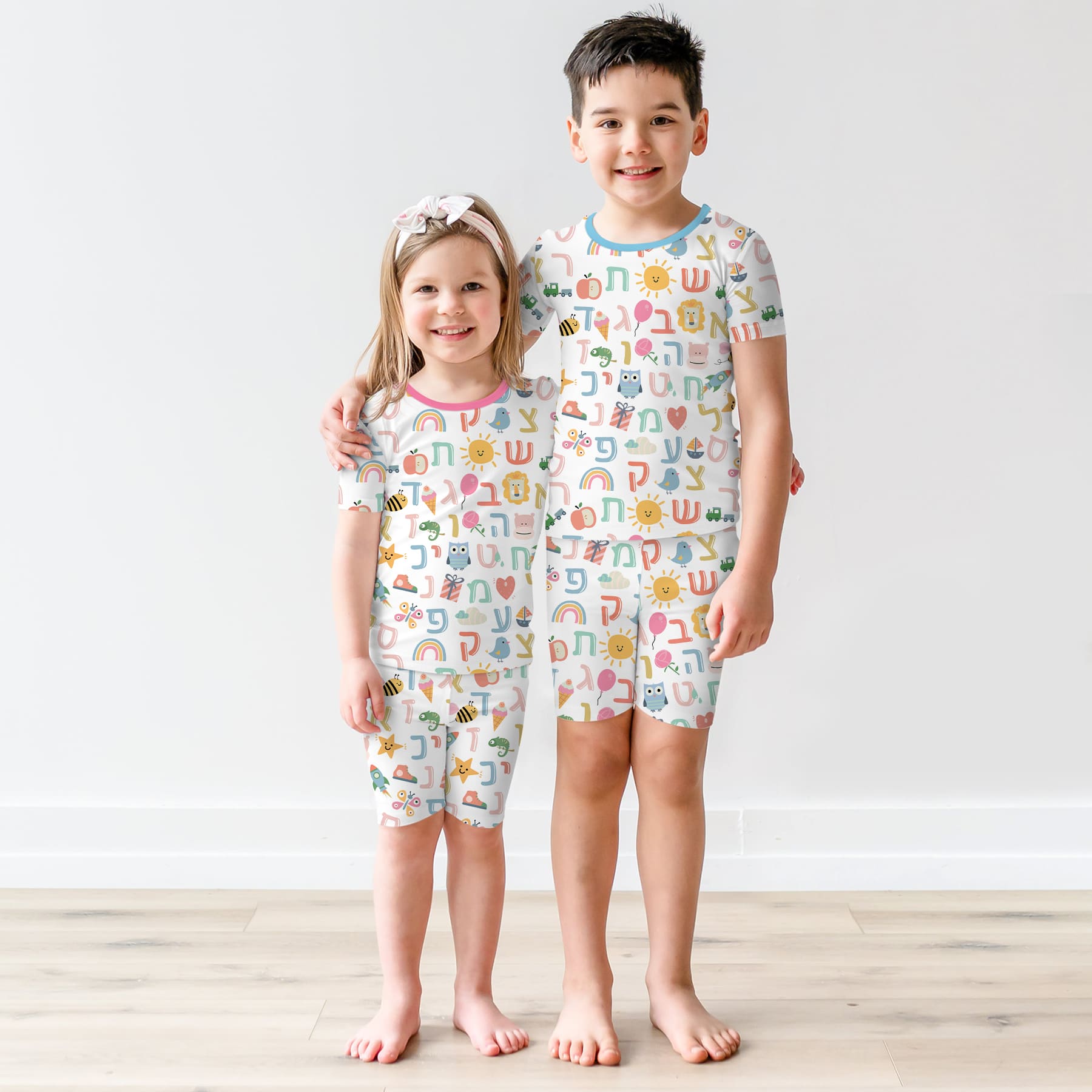 Hebrew Alphabet Two Piece Short Sleeve & Shorts Pajama Set - StazzyBaby