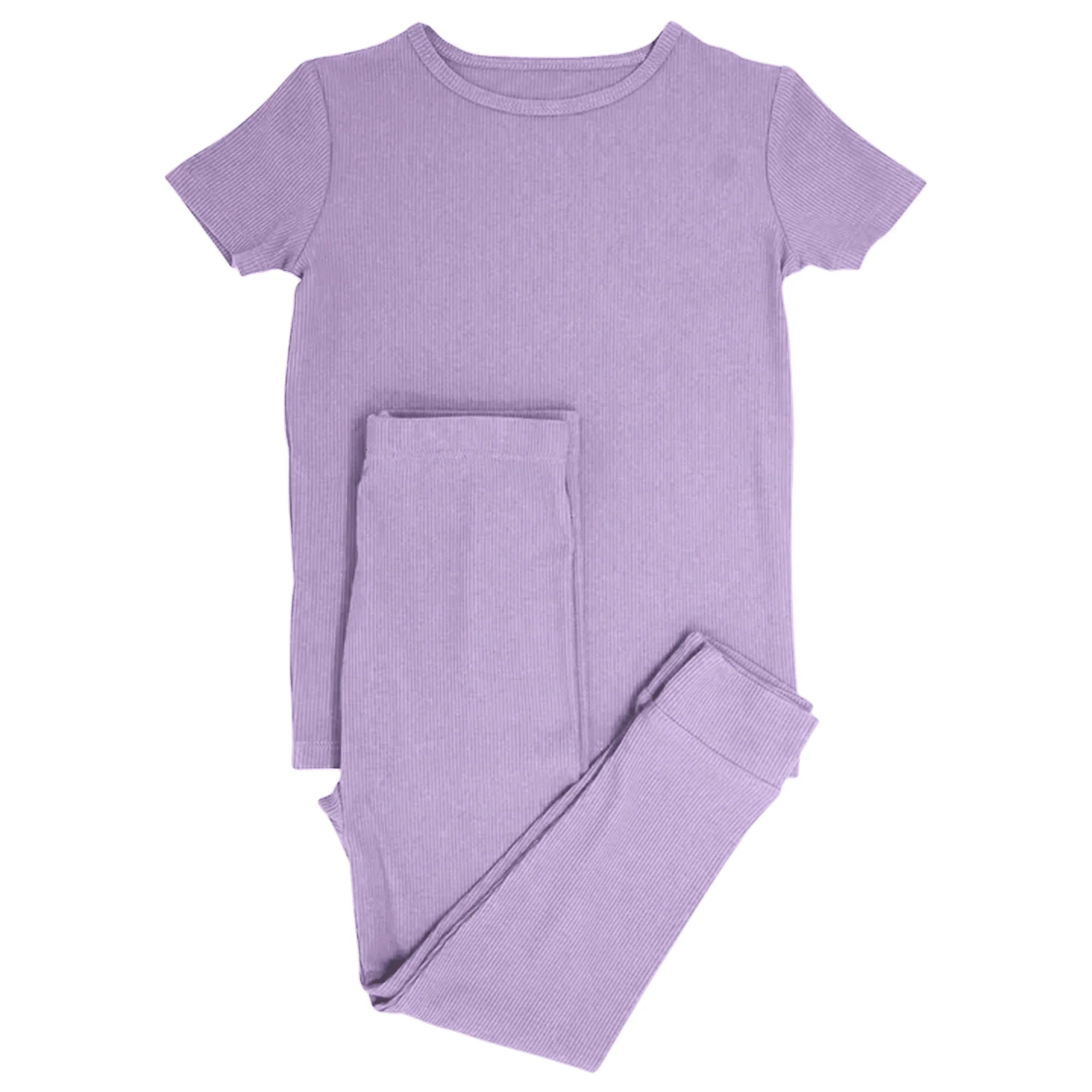 Lavender Ribbed Two Piece Short Sleeve & Pants Pajama Set - StazzyBaby