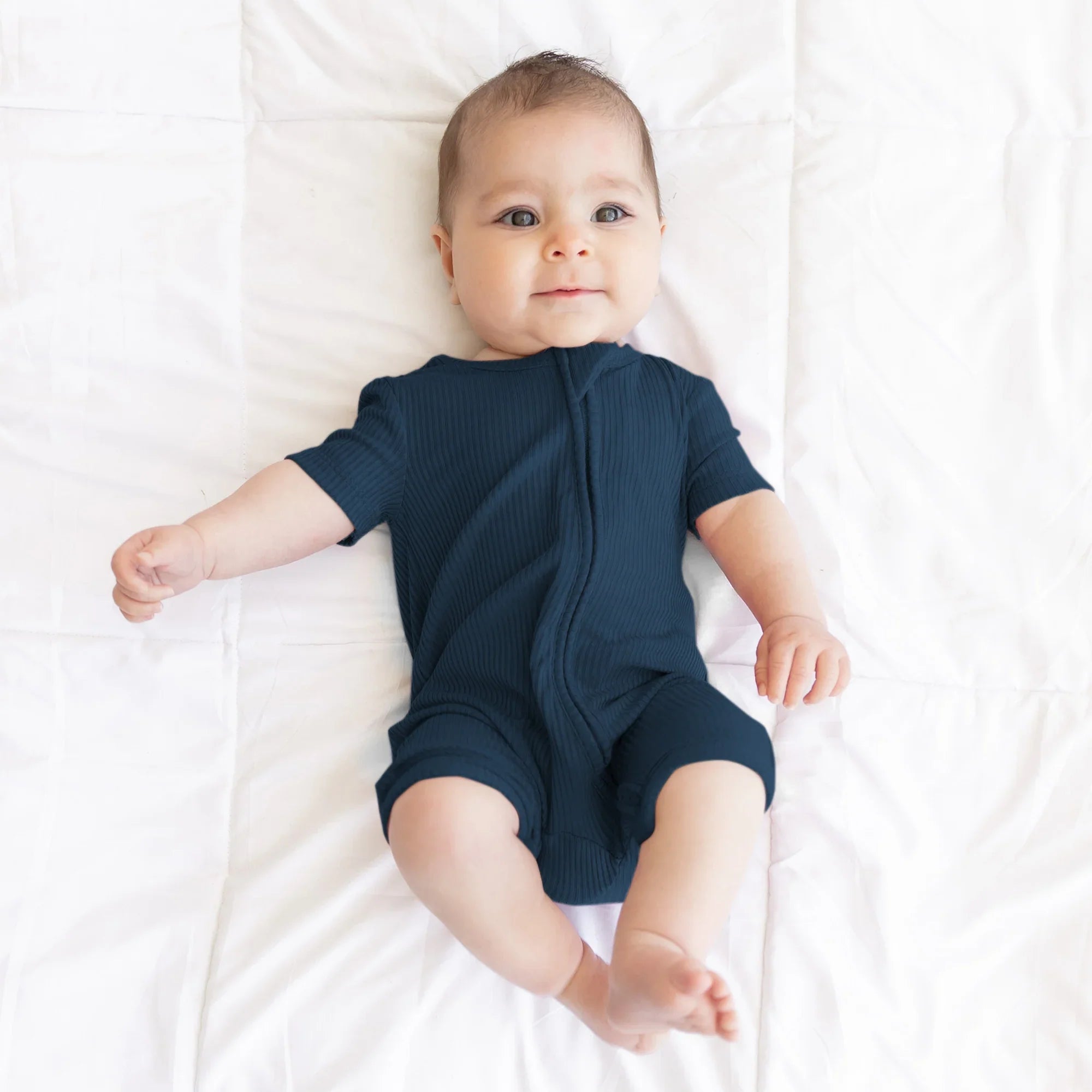 Midnight Blue Ribbed Shorty Zippy - StazzyBaby