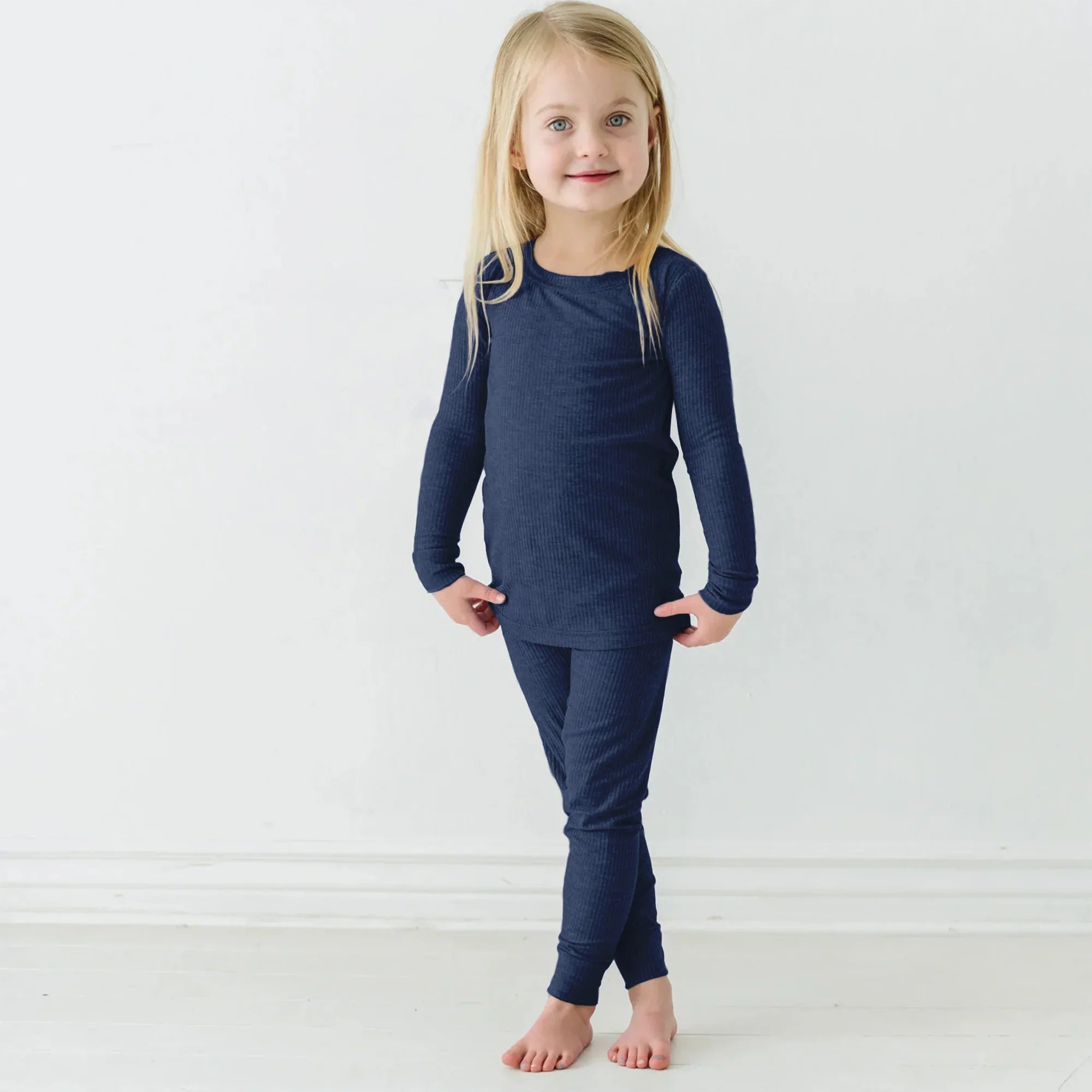 Midnight Blue Ribbed Two Piece Long Sleeve Pajama Set - StazzyBaby