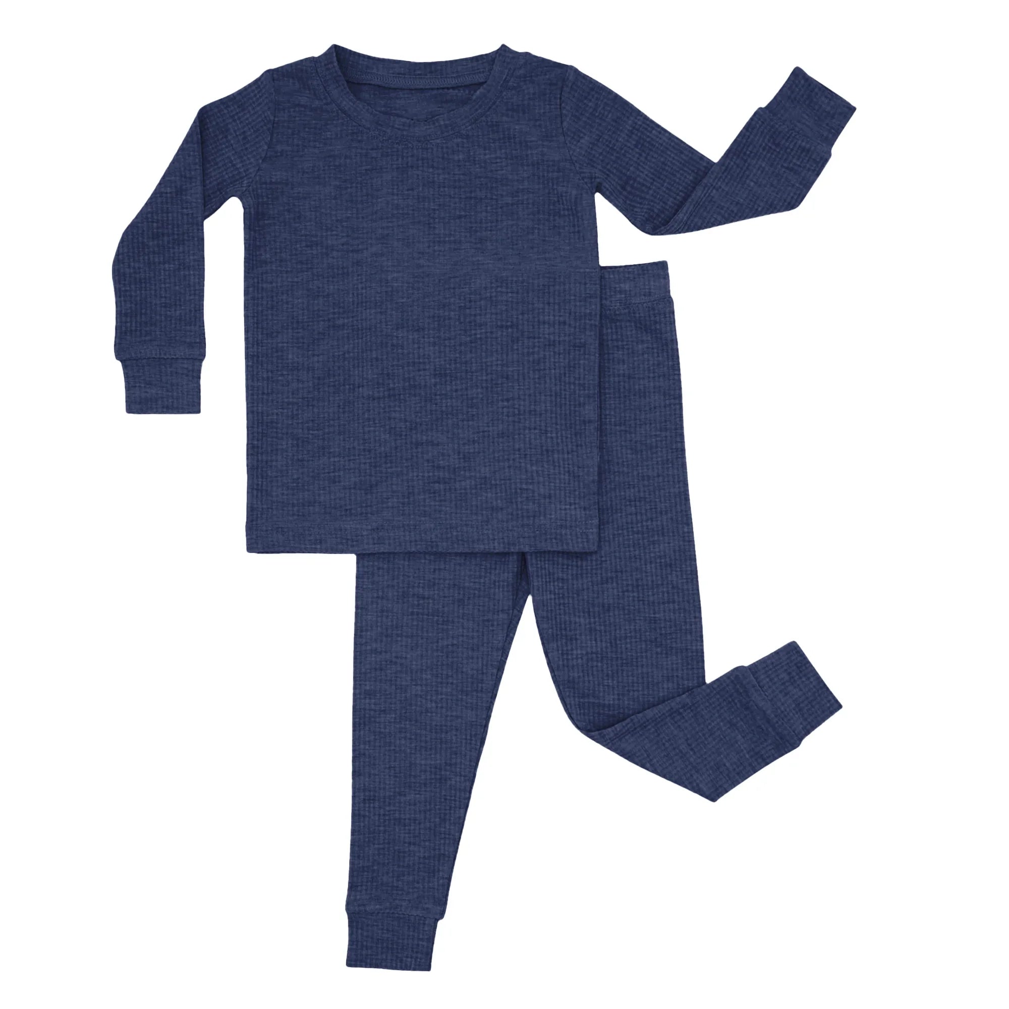 Midnight Blue Ribbed Two Piece Long Sleeve Pajama Set - StazzyBaby