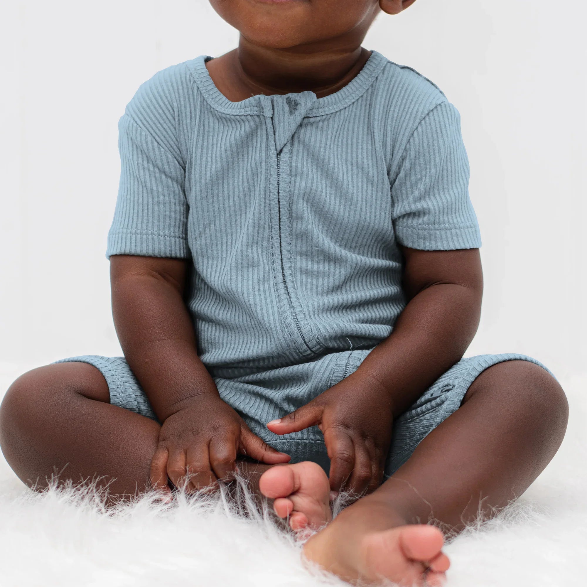 Misty Blue Ribbed Shorty Zippy - StazzyBaby