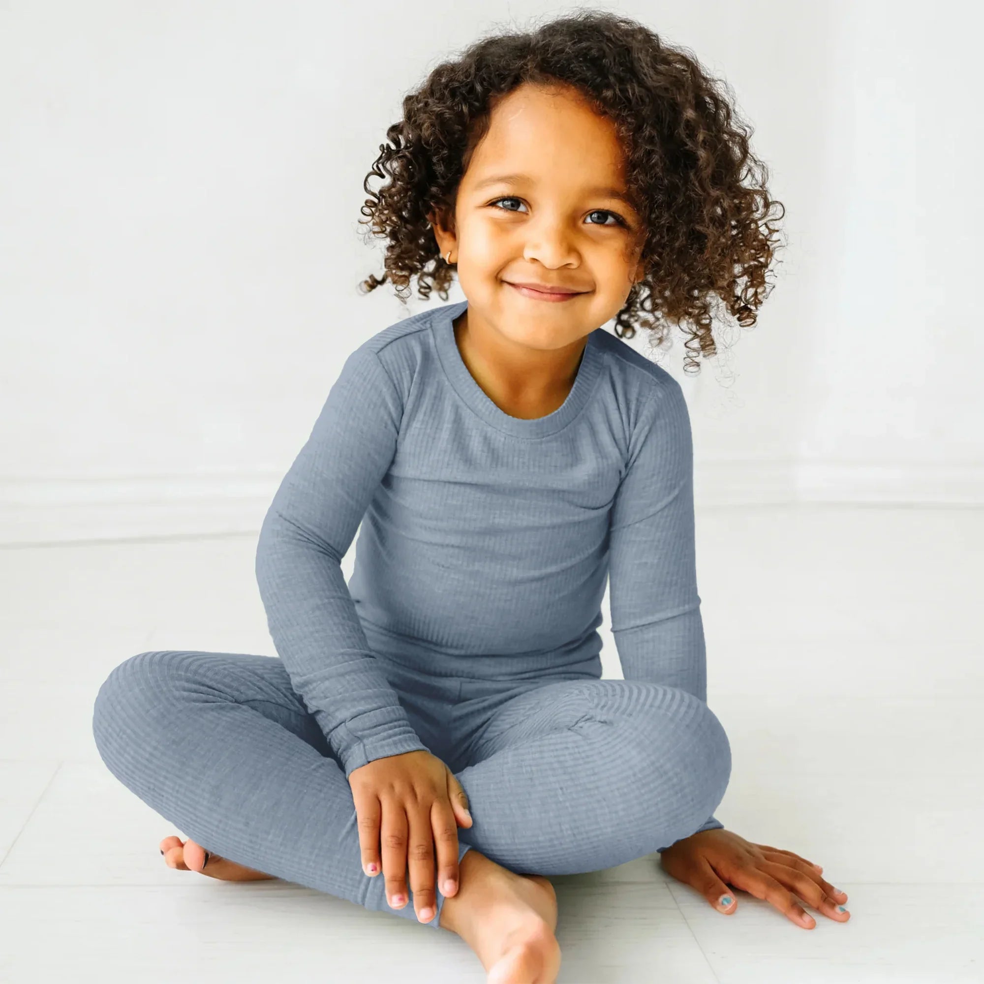Misty Blue Ribbed Two Piece Long Sleeve Pajama Set - StazzyBaby