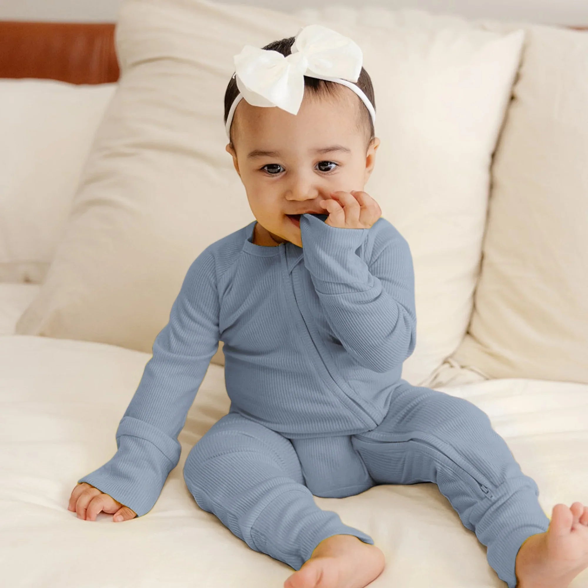 Misty Blue Ribbed Zippy - StazzyBaby