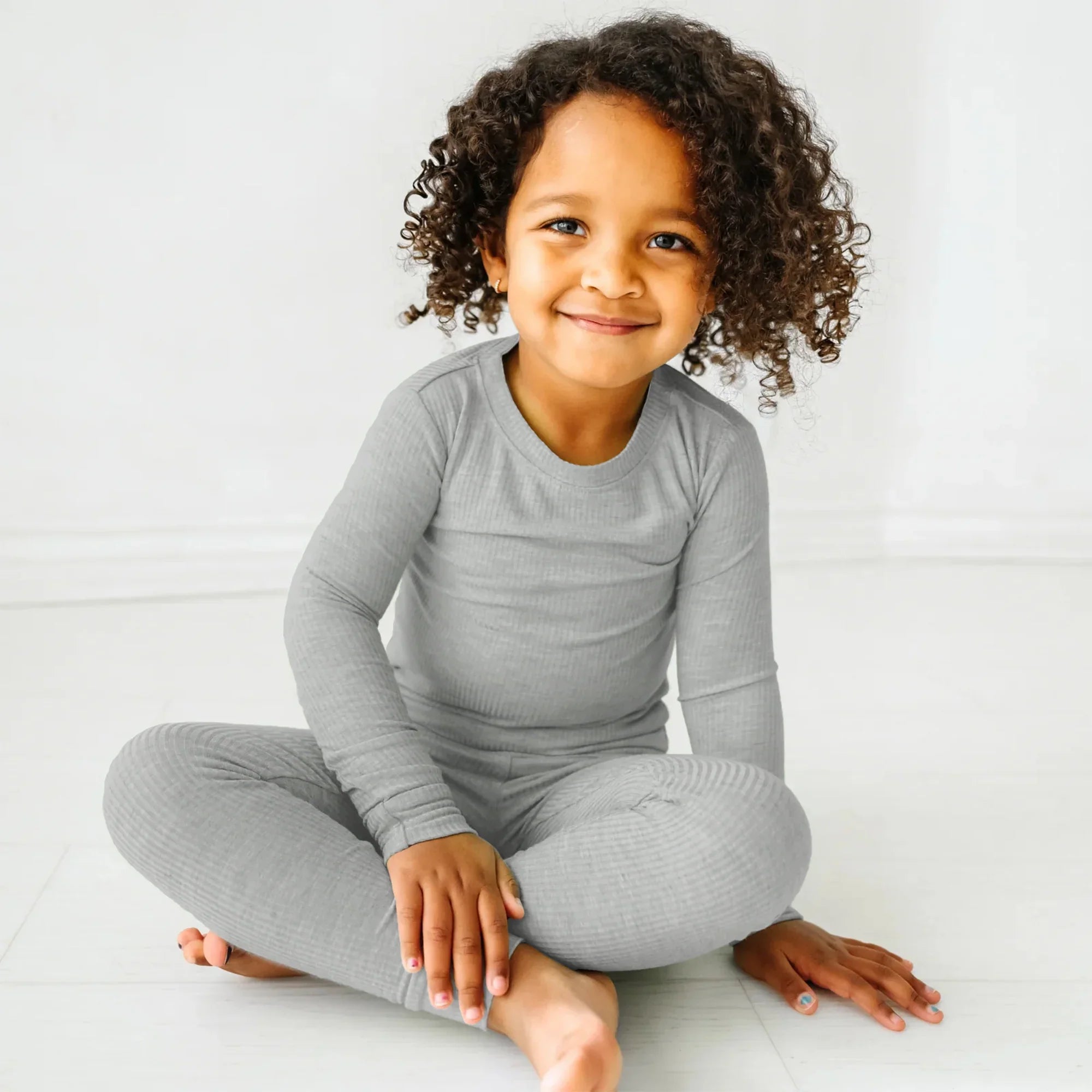 Moon Grey Ribbed Two Piece Long Sleeve Pajama Set - StazzyBaby