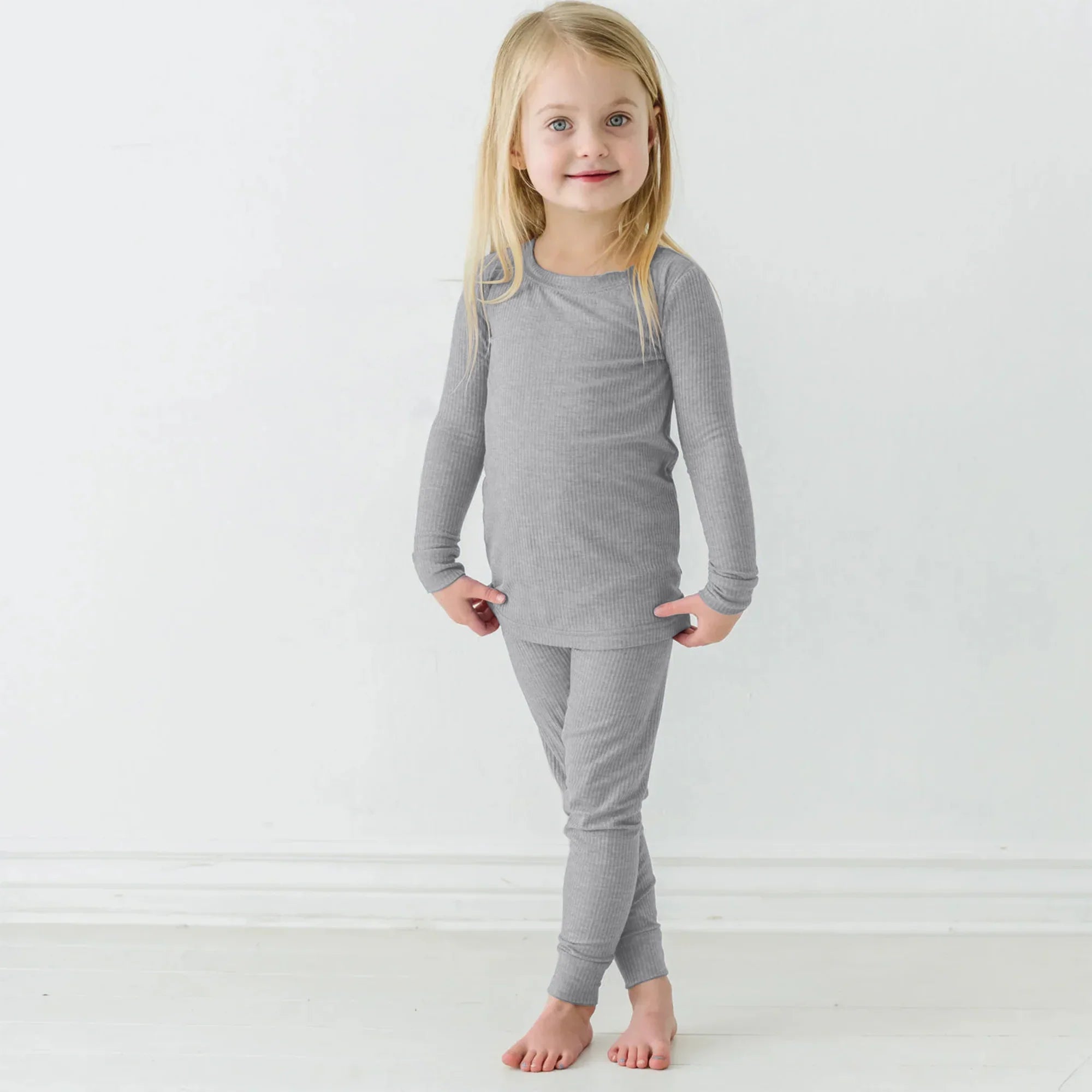 Moon Grey Ribbed Two Piece Long Sleeve Pajama Set - StazzyBaby