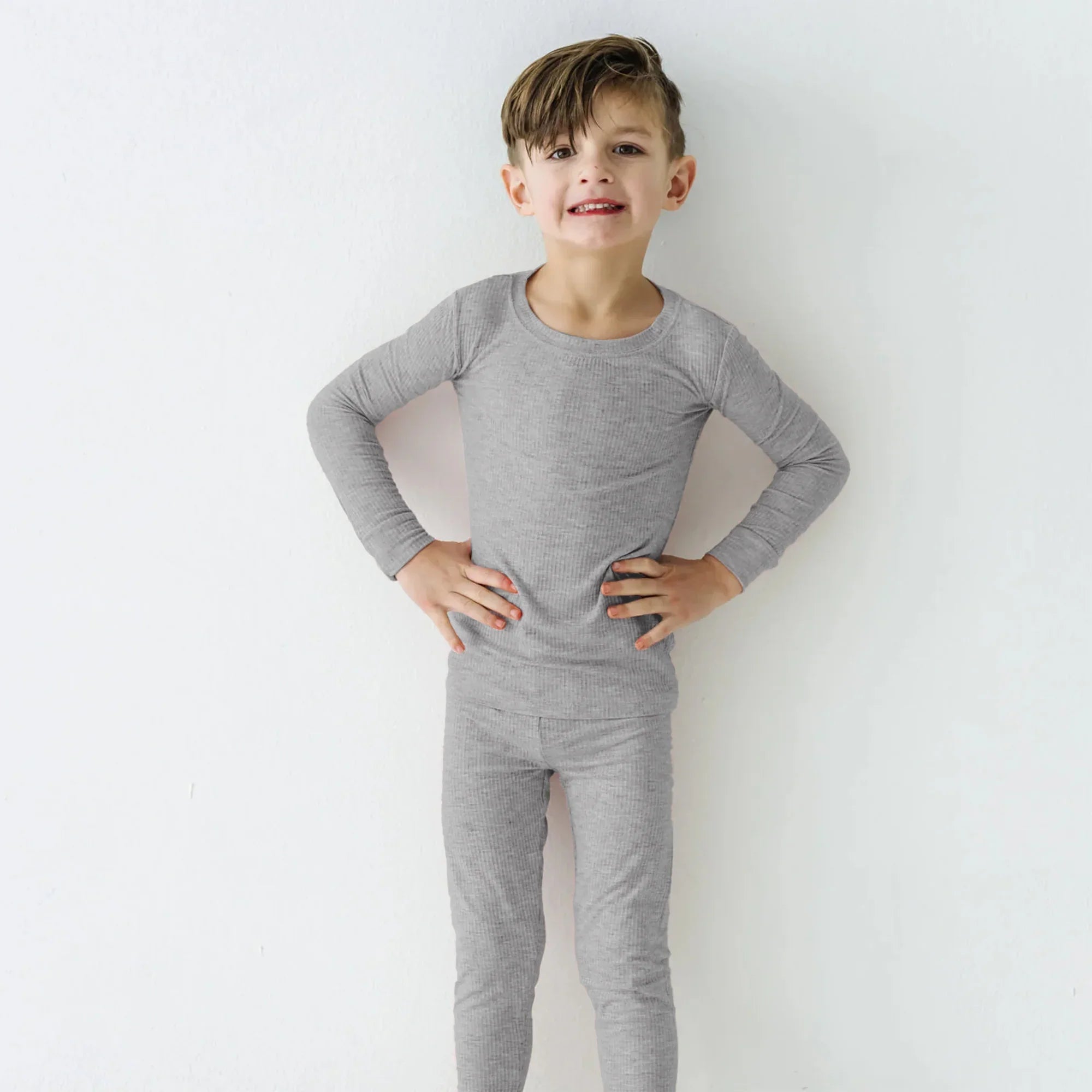 Moon Grey Ribbed Two Piece Long Sleeve Pajama Set - StazzyBaby