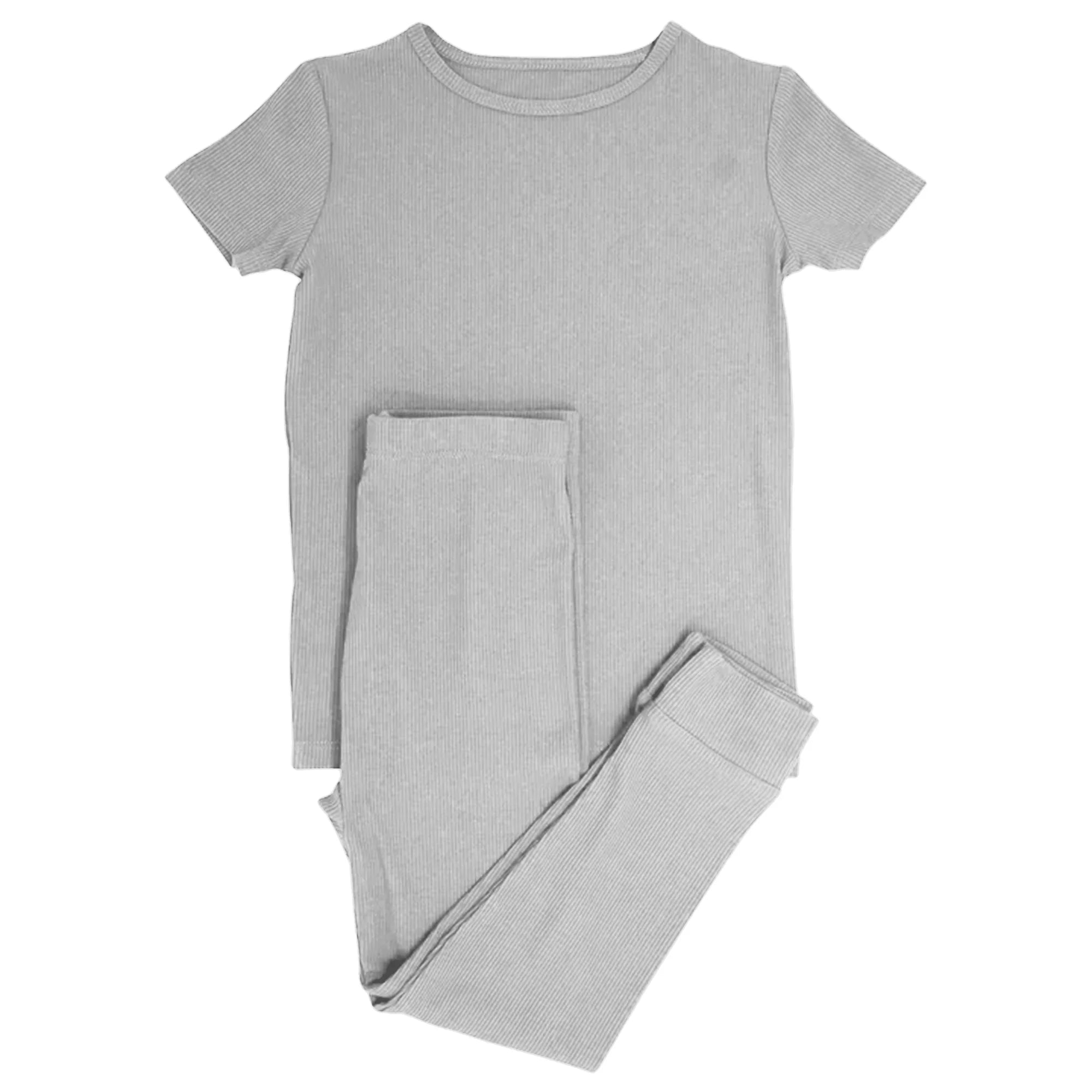 Moon Grey Ribbed Two Piece Short Sleeve & Pants Pajama Set - StazzyBaby