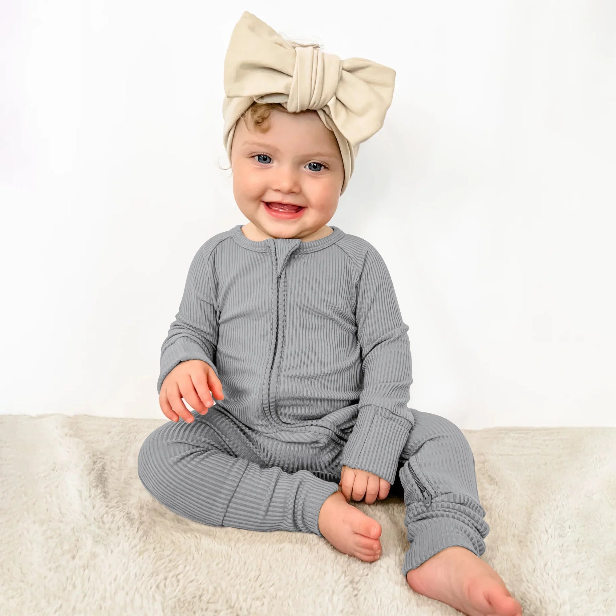 Moon Grey Ribbed Zippy - StazzyBaby