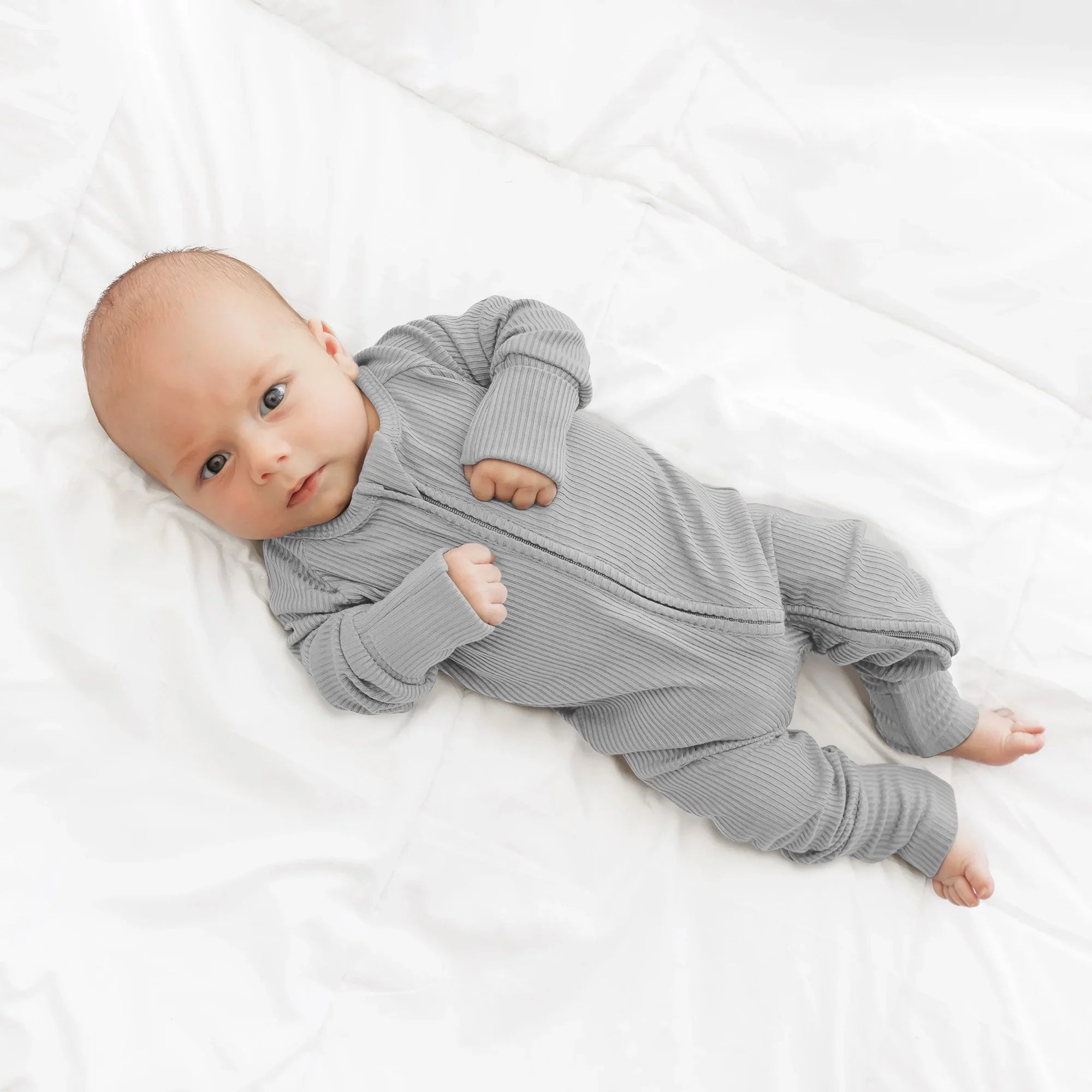 Moon Grey Ribbed Zippy - StazzyBaby