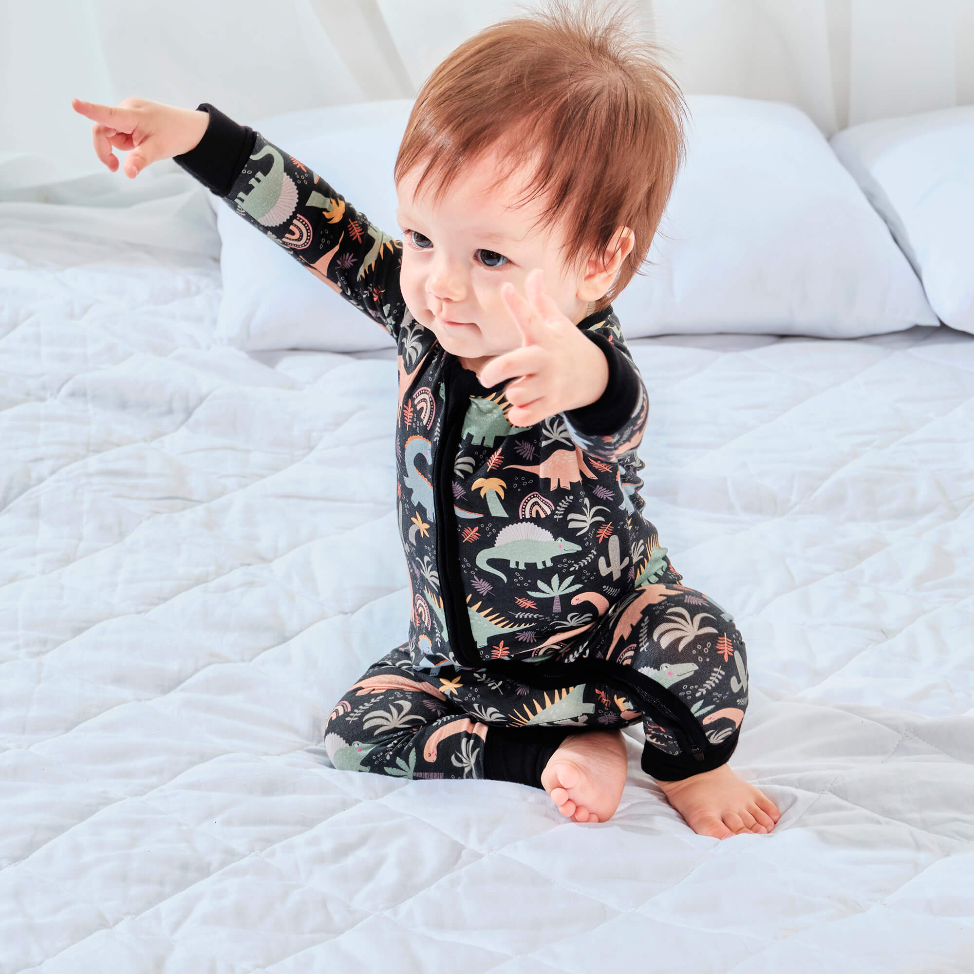 Navy Jurassic Jungle Convertible Zippered Romper - StazzyBaby