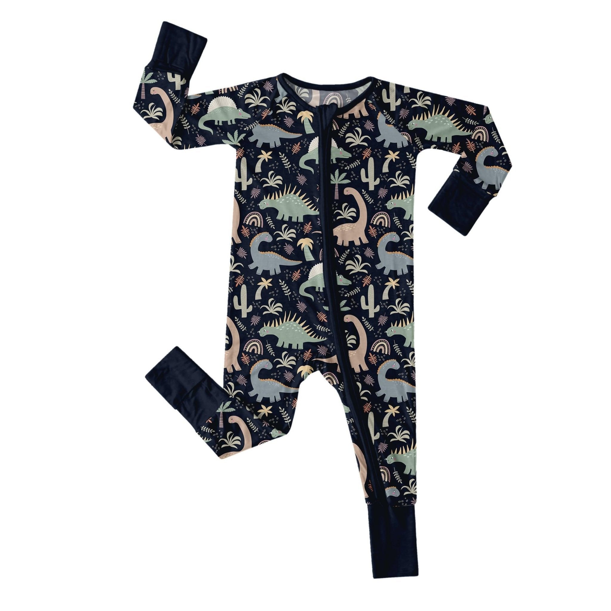 Navy Jurassic Jungle Convertible Zippered Romper - StazzyBaby