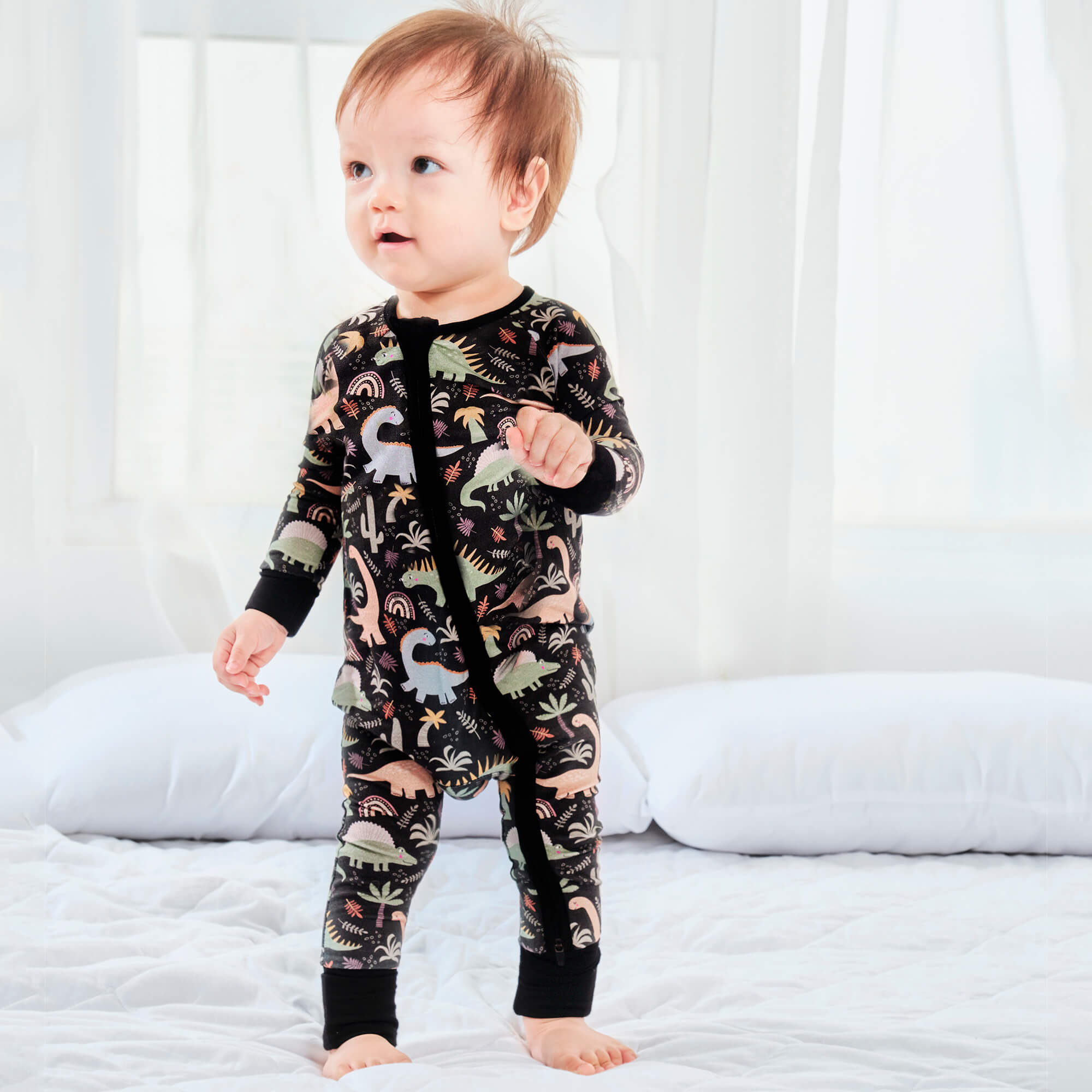 Navy Jurassic Jungle Convertible Zippered Romper - StazzyBaby
