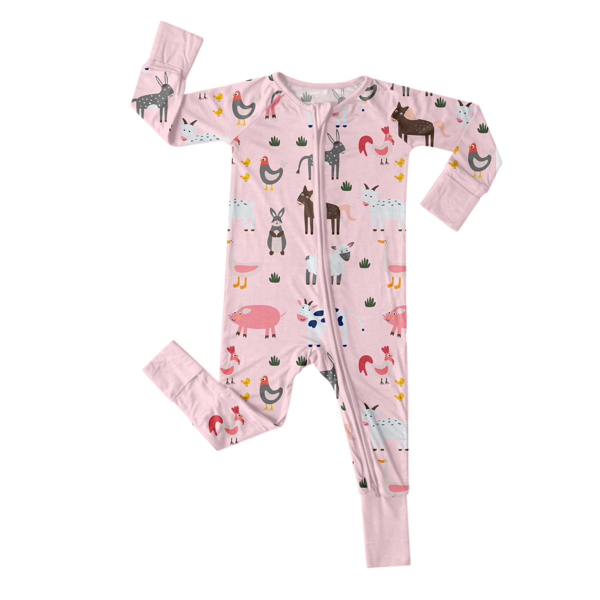 Pink Farm Animals Convertible Zippered Romper - StazzyBaby