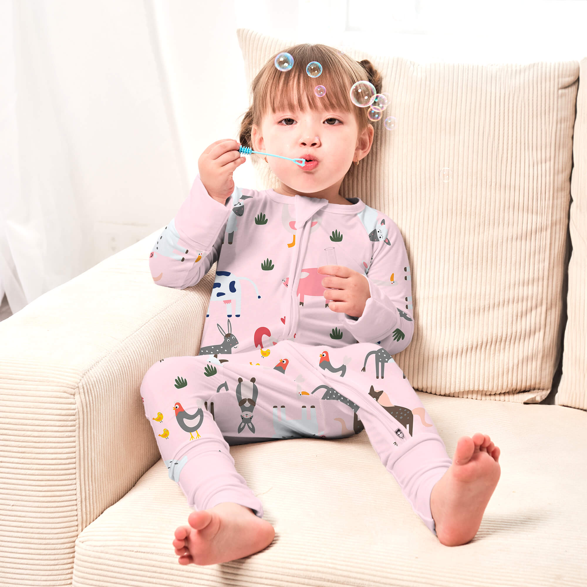 Pink Farm Animals Convertible Zippered Romper - StazzyBaby