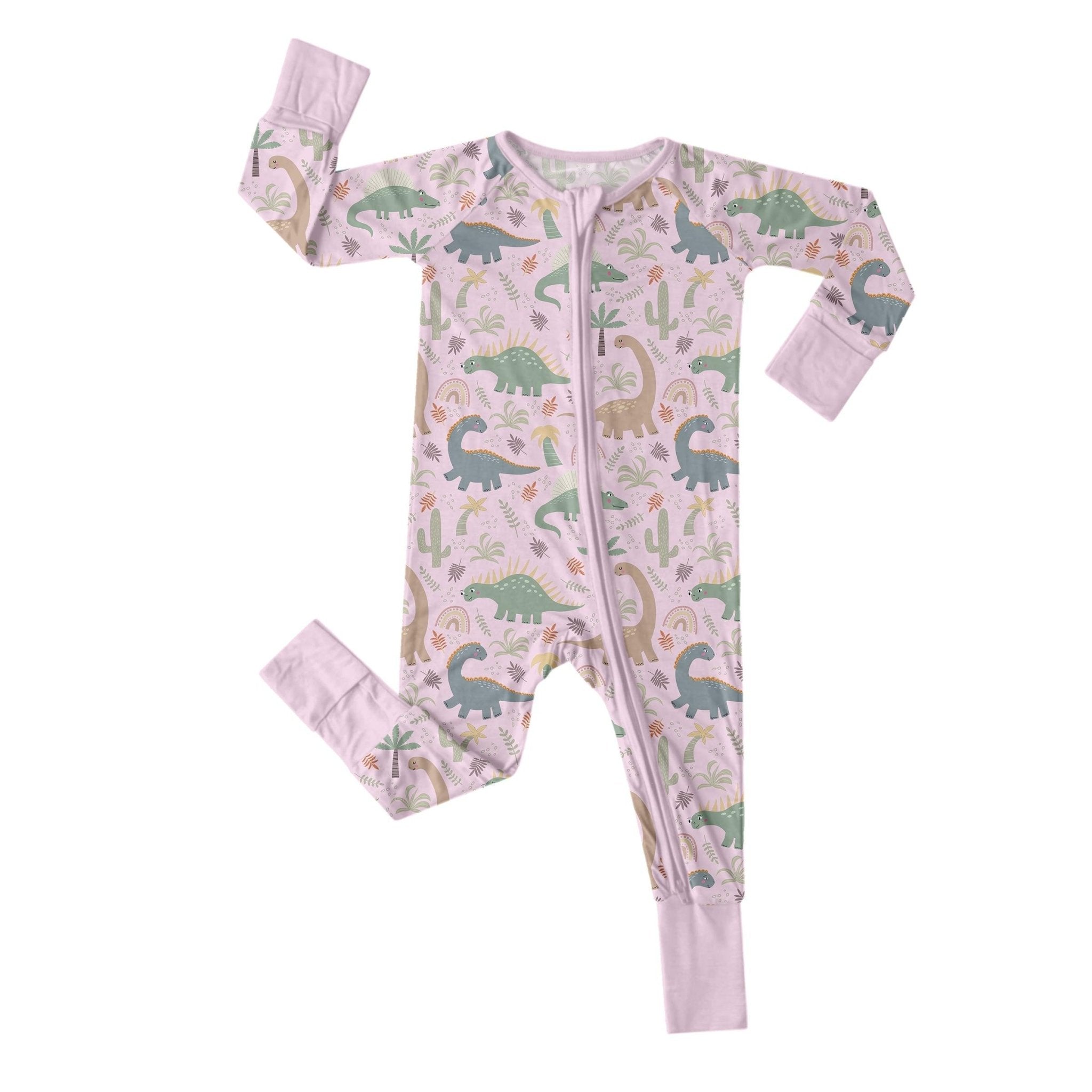 Pink Jurassic Jungle Convertible Zippered Romper - StazzyBaby