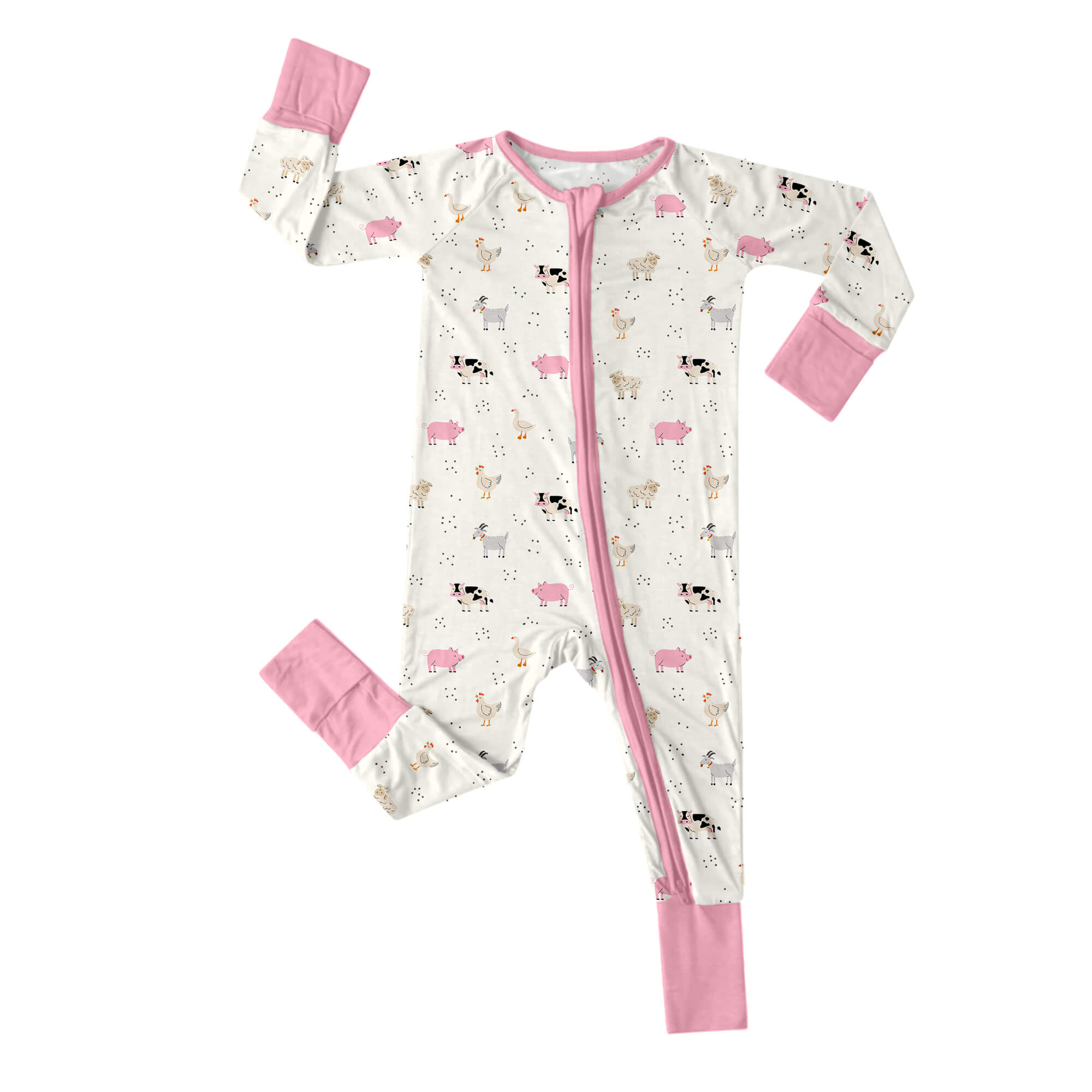 Pink Sleepy Farm Animals Convertible Zippered Romper - StazzyBaby