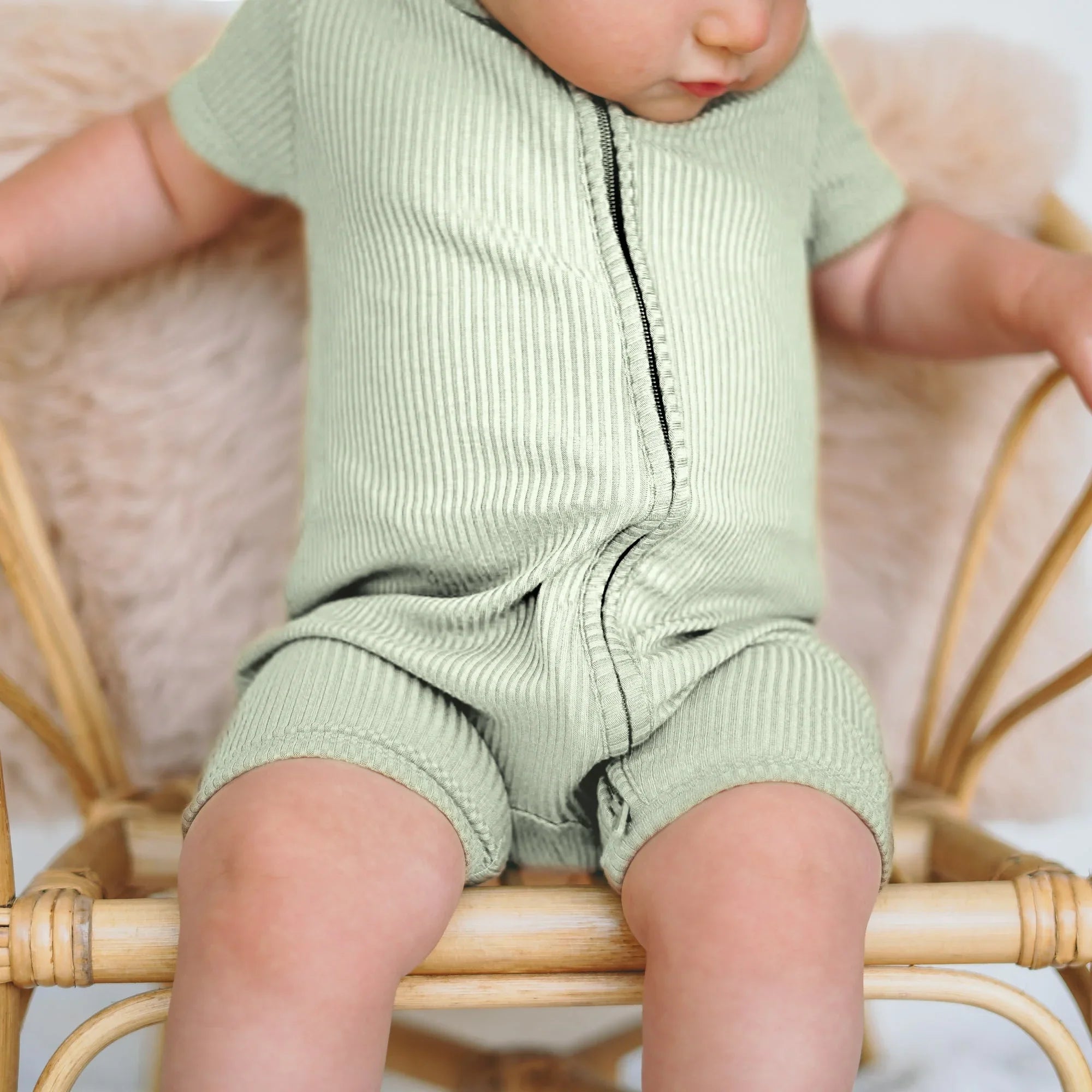 Sweet Sage Ribbed Shorty Zippy - StazzyBaby