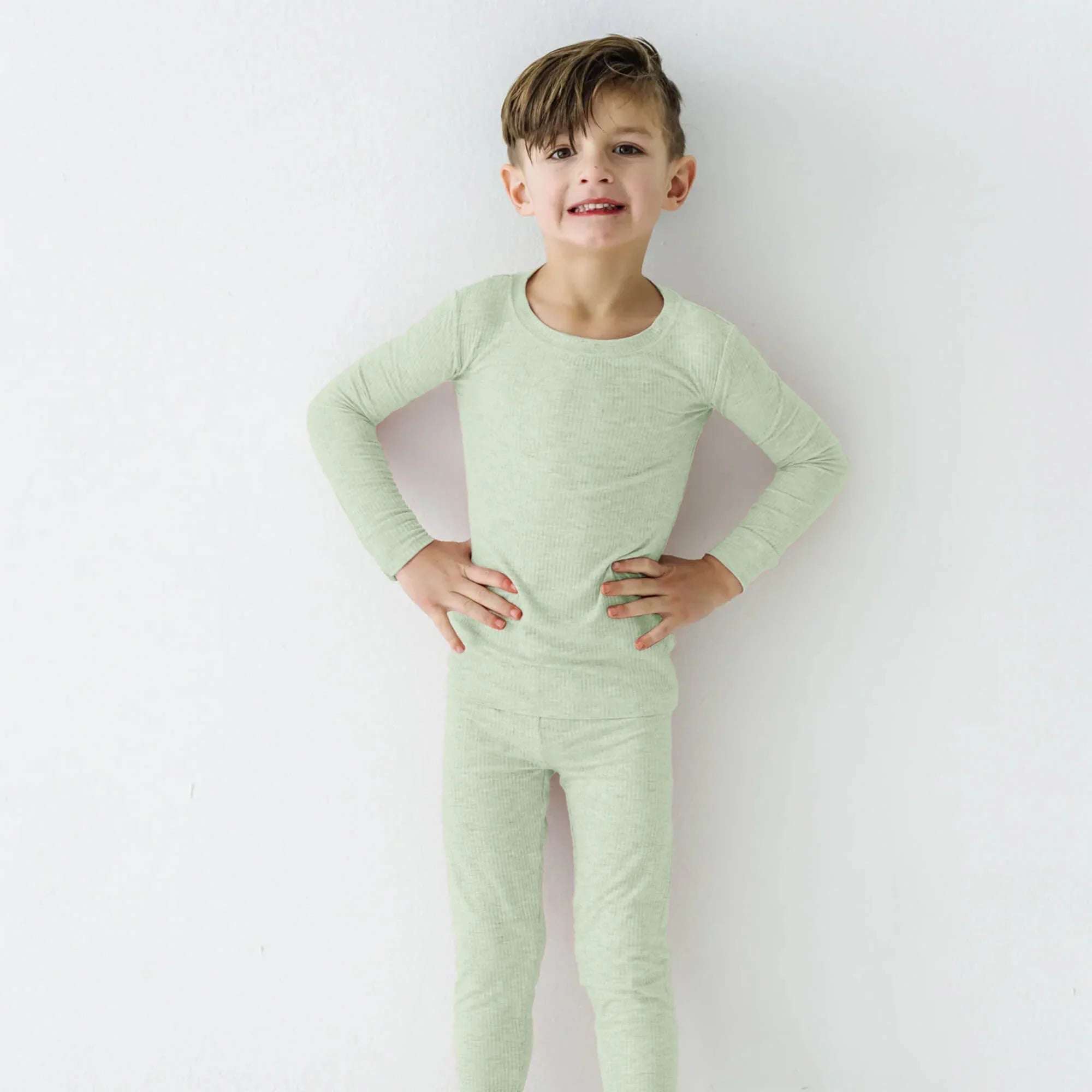 Sweet Sage Ribbed Two Piece Long Sleeve Pajama Set - StazzyBaby