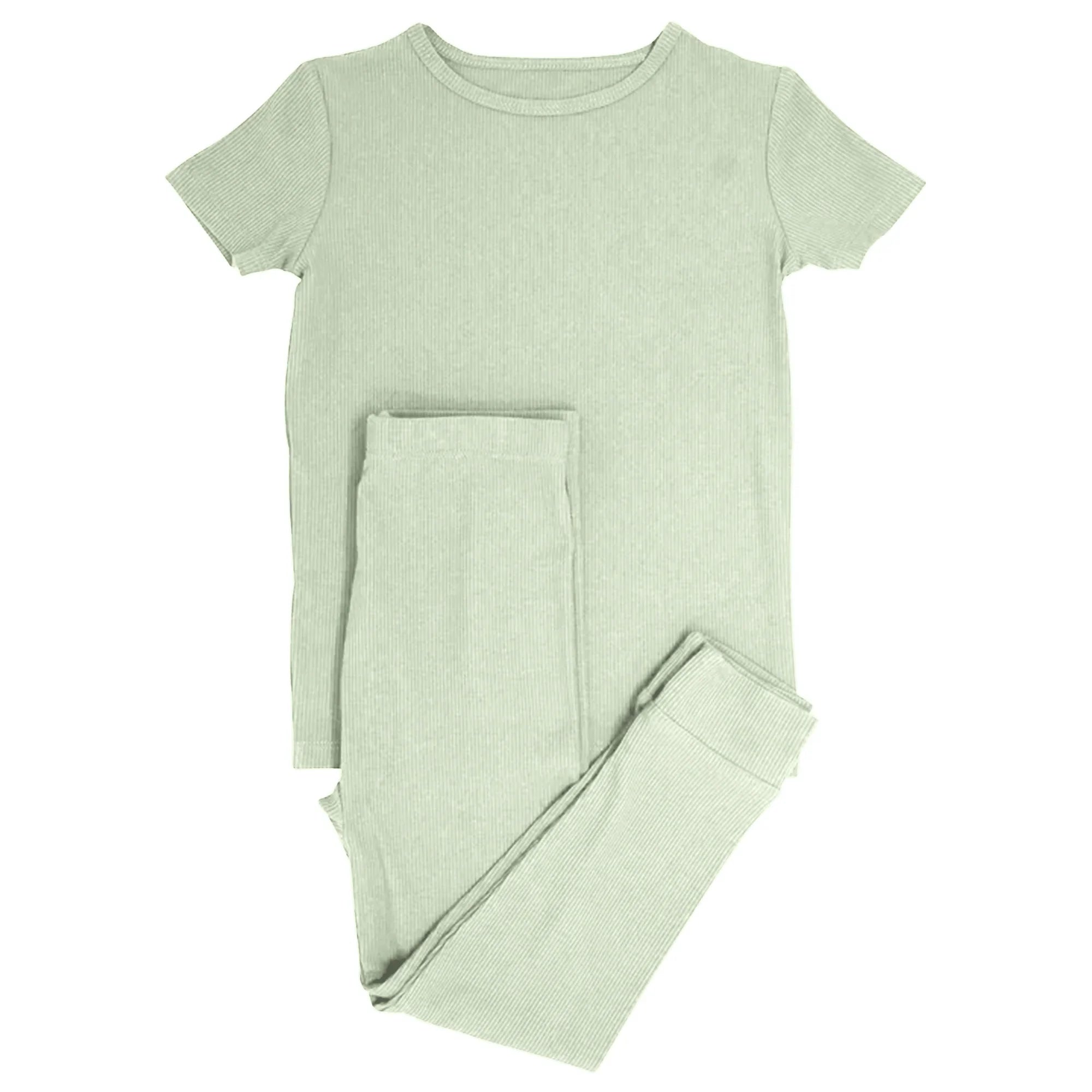 Sweet Sage Ribbed Two Piece Short Sleeve & Pants Pajama Set - StazzyBaby