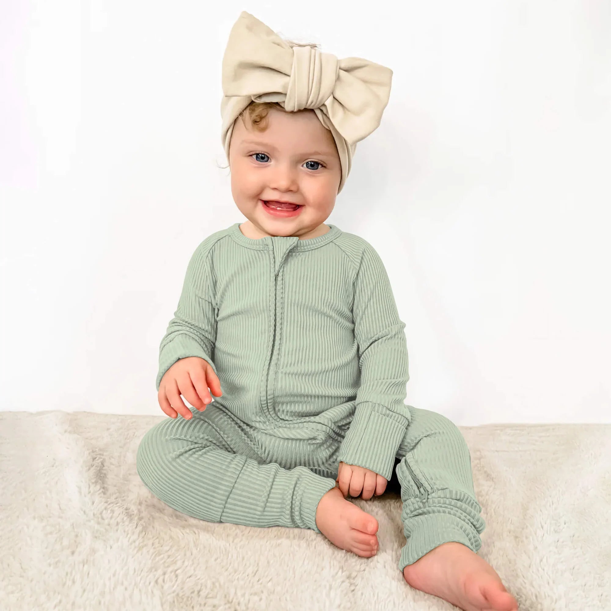 Sweet Sage Ribbed Zippy - StazzyBaby