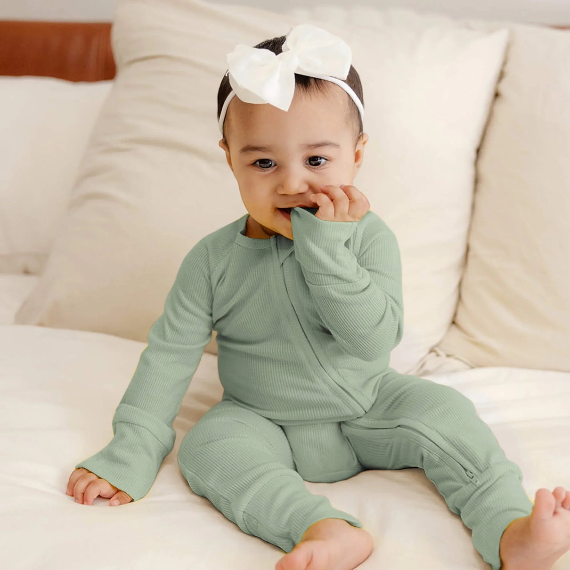 Sweet Sage Ribbed Zippy - StazzyBaby