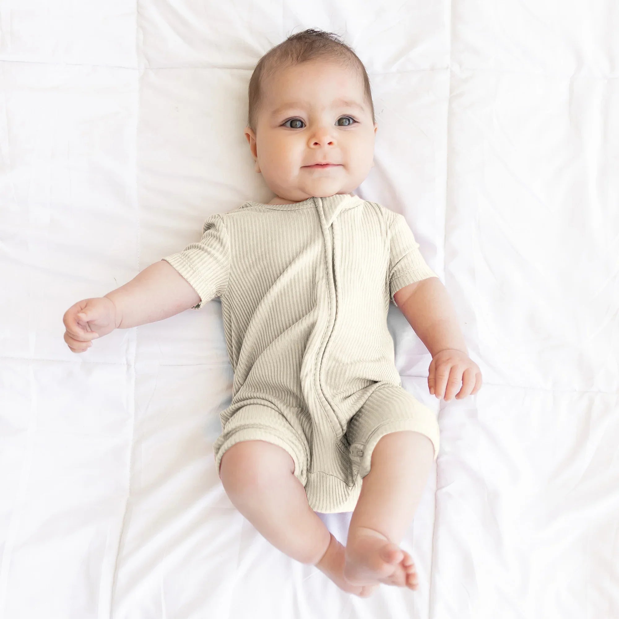 Vanilla Cream Ribbed Shorty Zippy - StazzyBaby