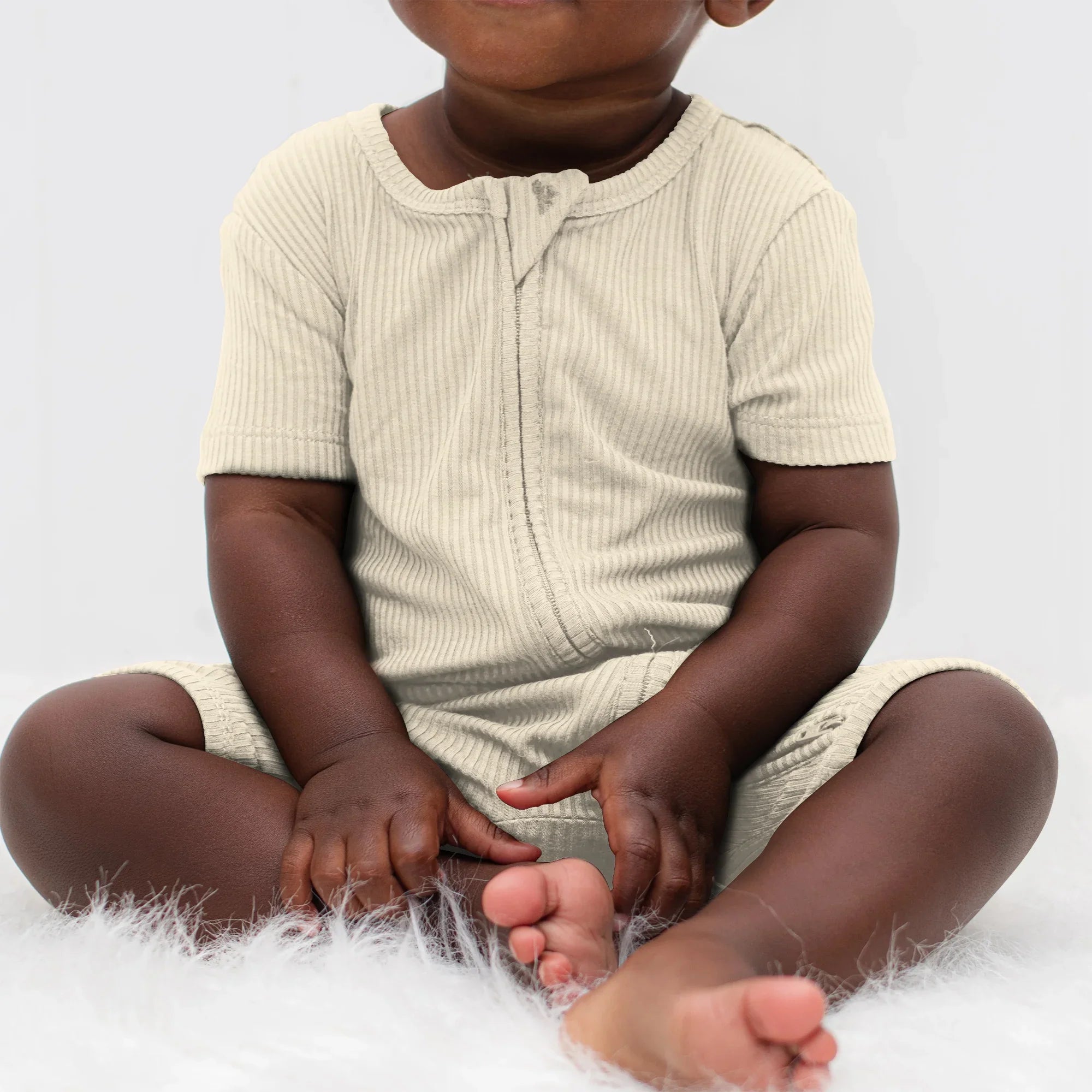 Vanilla Cream Ribbed Shorty Zippy - StazzyBaby