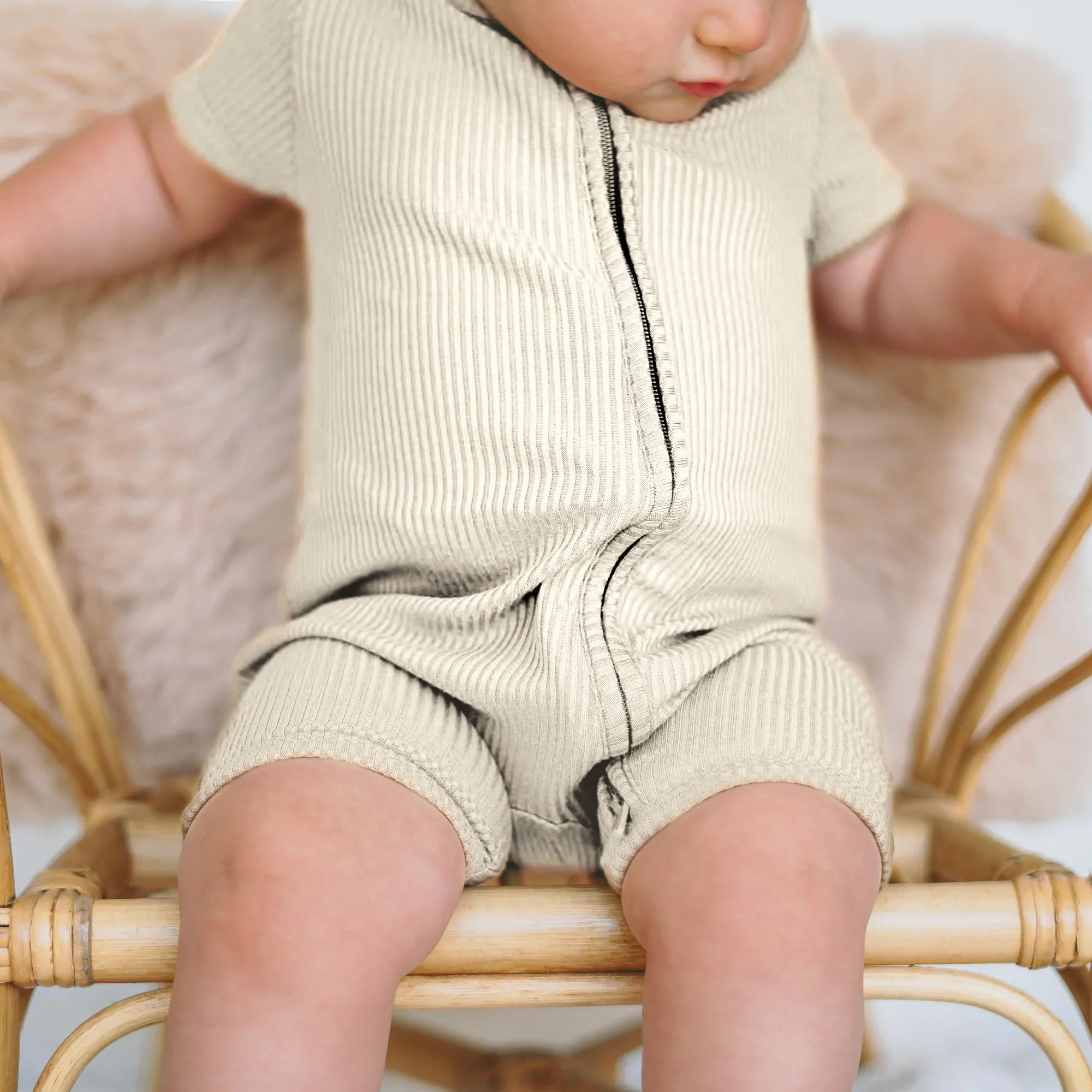 Vanilla Cream Ribbed Shorty Zippy - StazzyBaby