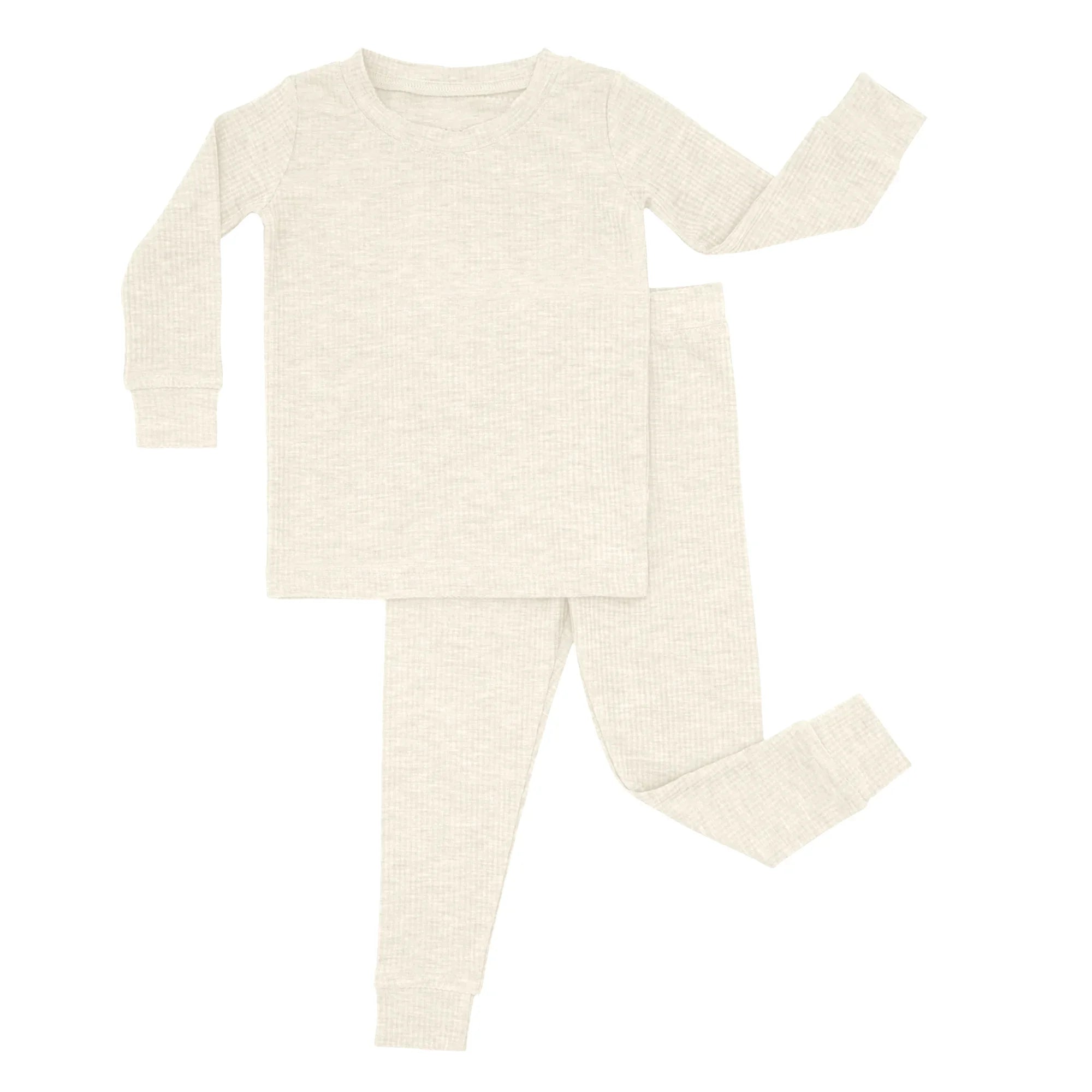 Vanilla Cream Ribbed Two Piece Long Sleeve Pajama Set - StazzyBaby