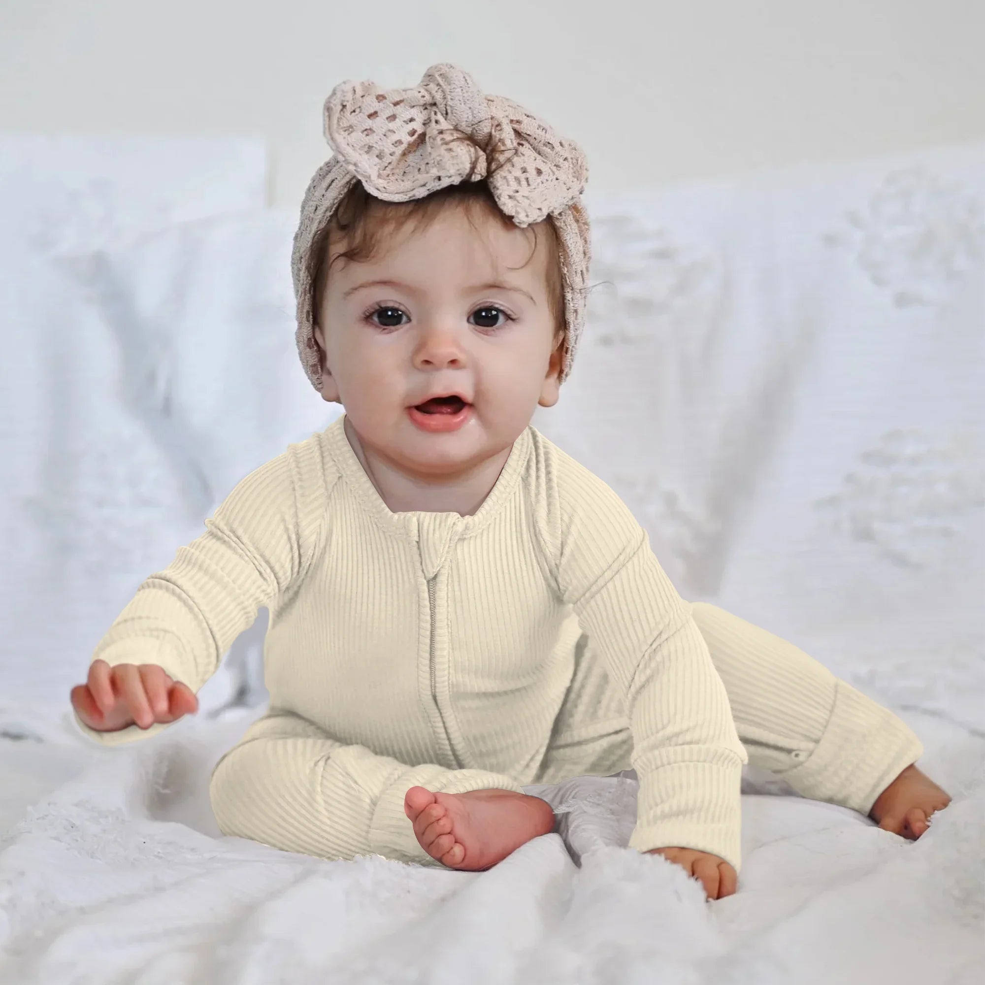 Vanilla Cream Ribbed Zippy - StazzyBaby