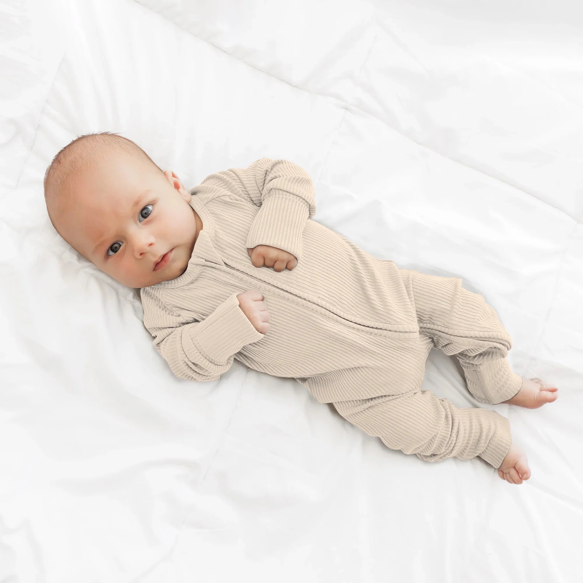 Vanilla Cream Ribbed Zippy - StazzyBaby